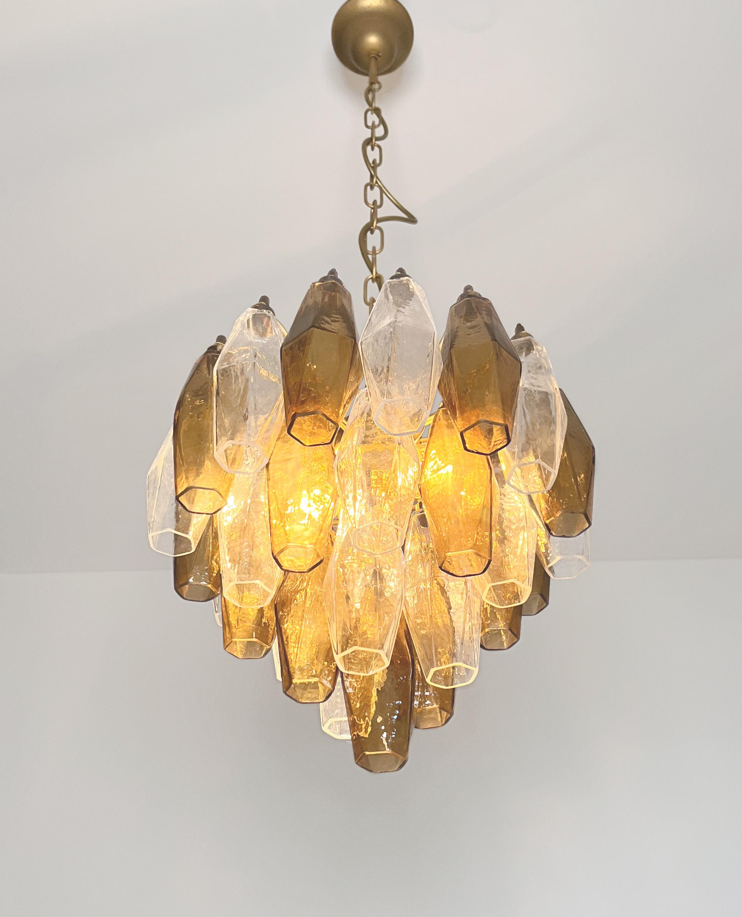 Elegant Murano Poliedri Chandelier-Carlo Scarpa design-clear and smoked glasses For Sale 11