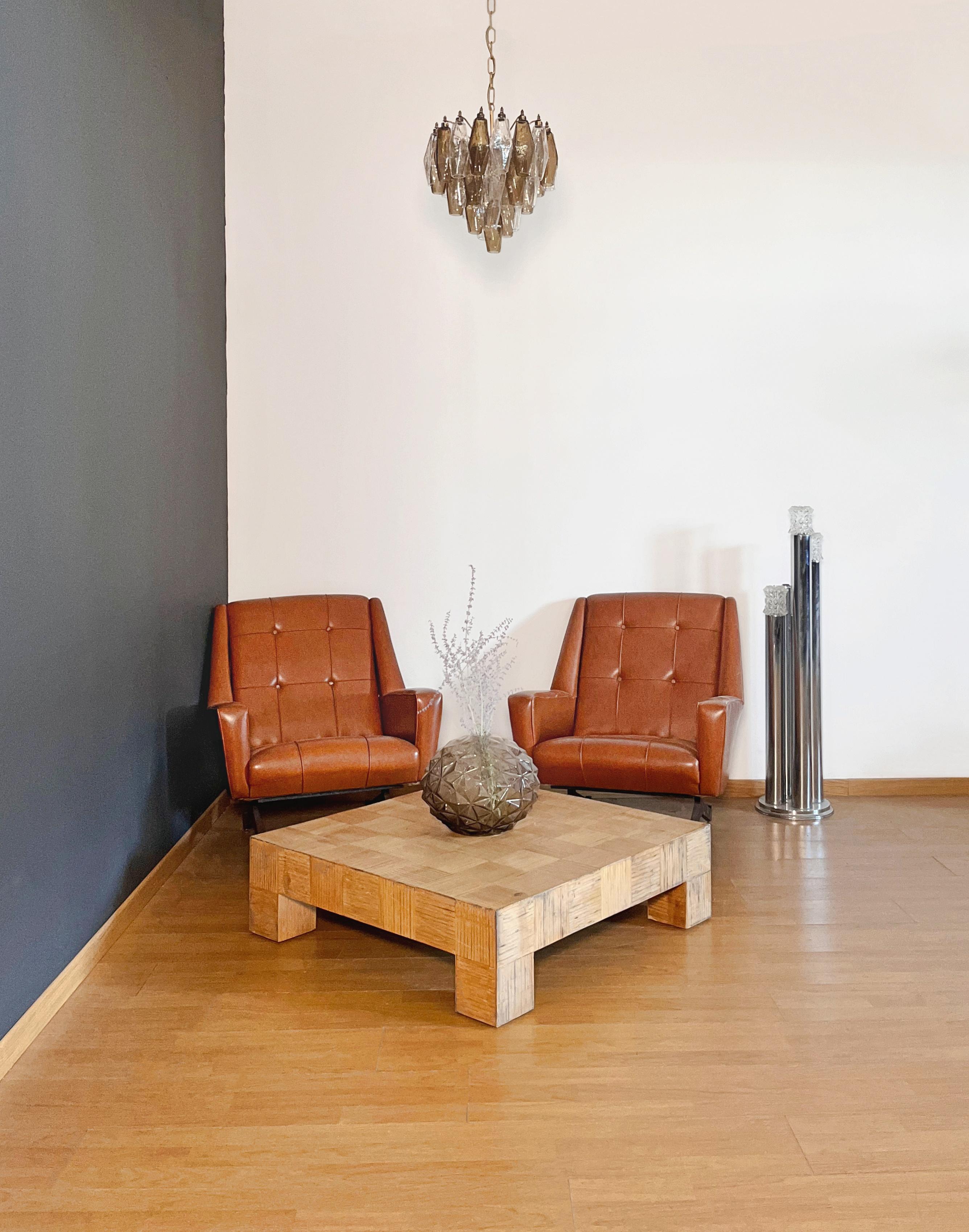 Mid-Century Modern Elegant Murano Poliedri Chandelier-Carlo Scarpa design-clear and smoked glasses For Sale