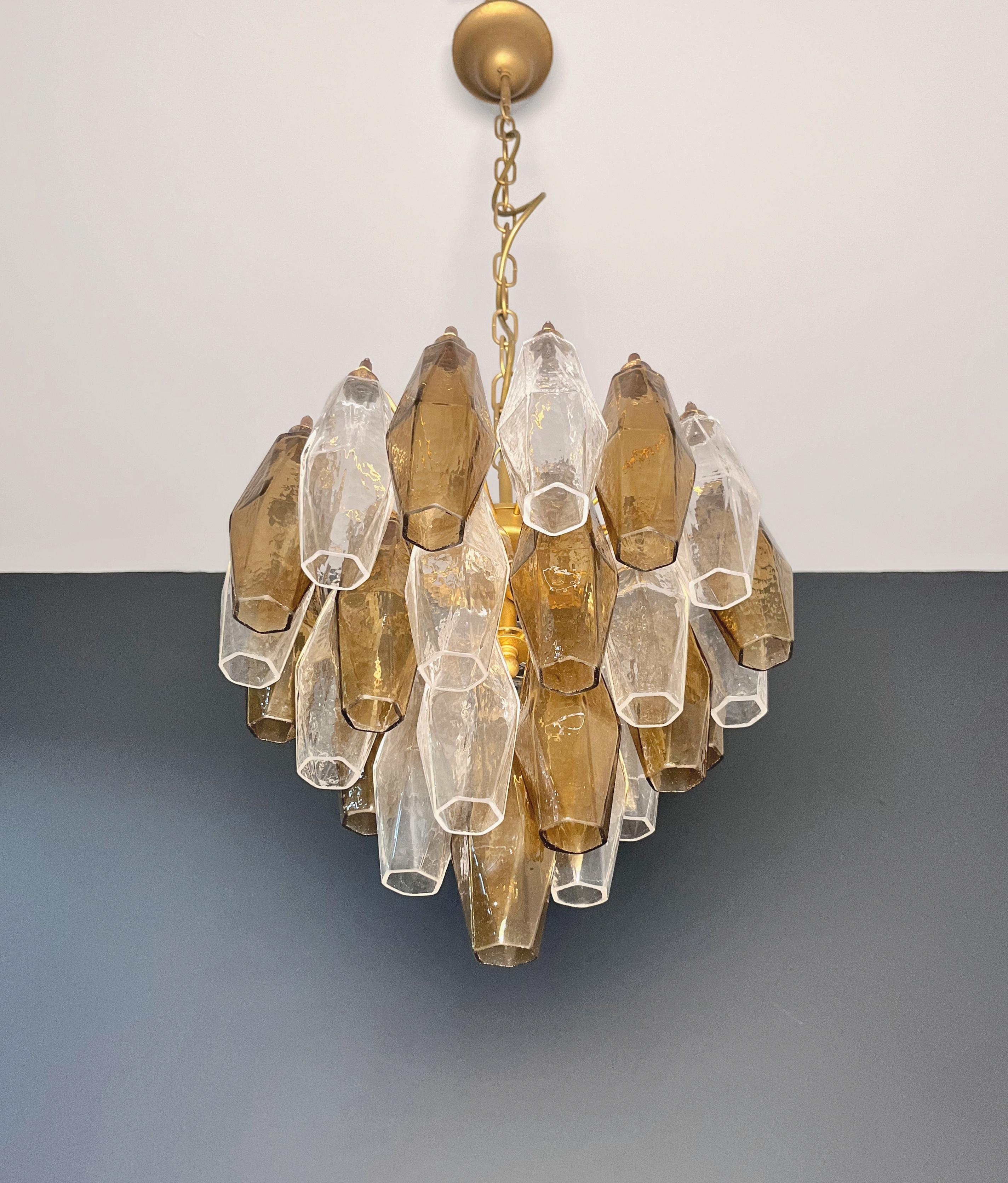 Elegant Murano Poliedri Chandelier-Carlo Scarpa design-clear and smoked glasses In Good Condition For Sale In Gaiarine Frazione Francenigo (TV), IT