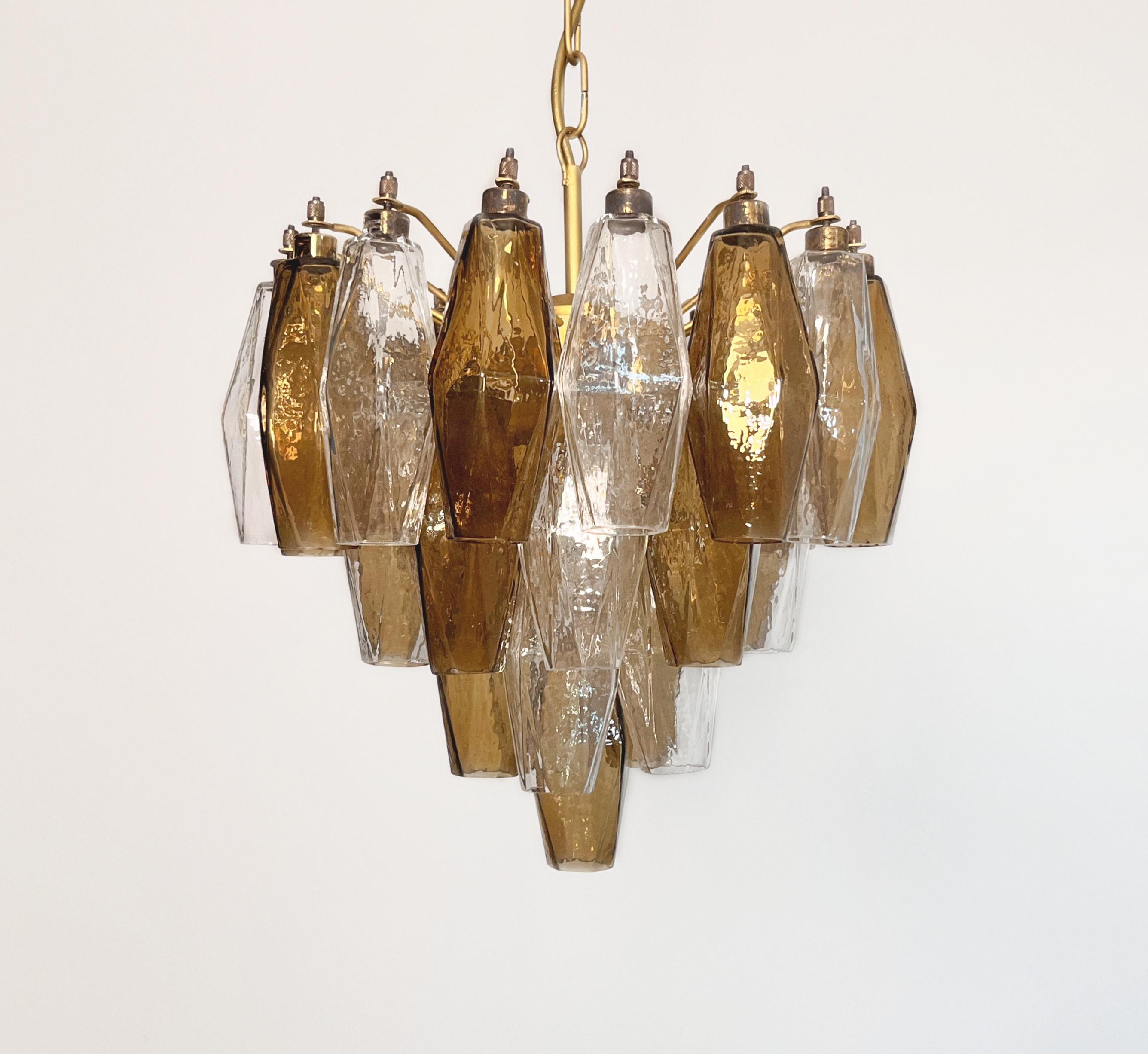 20th Century Elegant Murano Poliedri Chandelier-Carlo Scarpa design-clear and smoked glasses For Sale