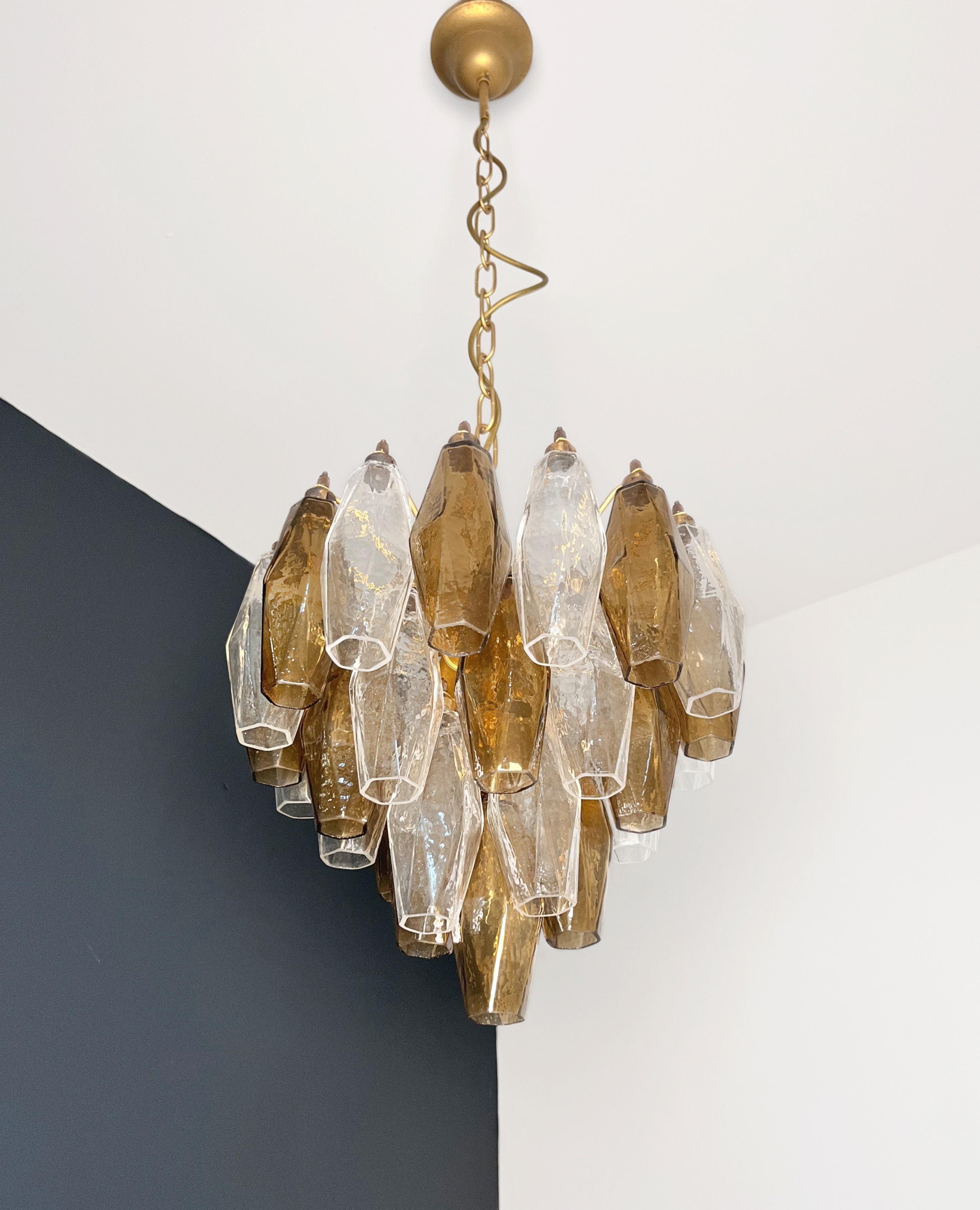 Elegant Murano Poliedri Chandelier-Carlo Scarpa design-clear and smoked glasses For Sale 1
