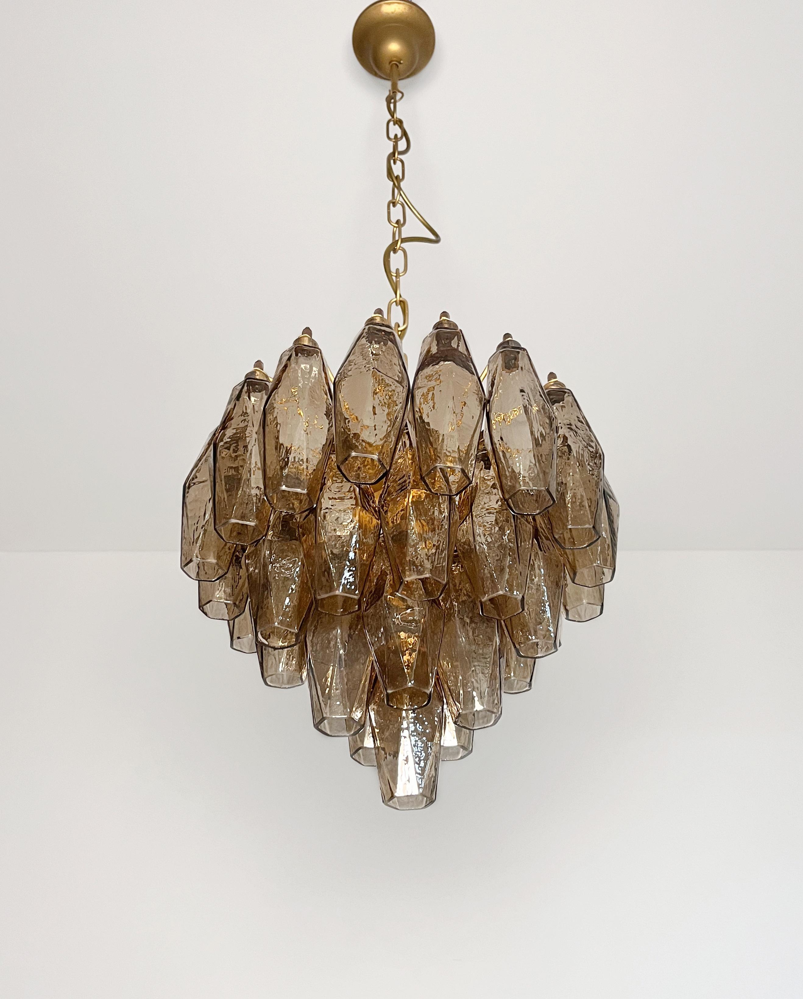 Elegant Murano Poliedri Chandelier - Carlo Scarpa design - smoked glasses For Sale 2