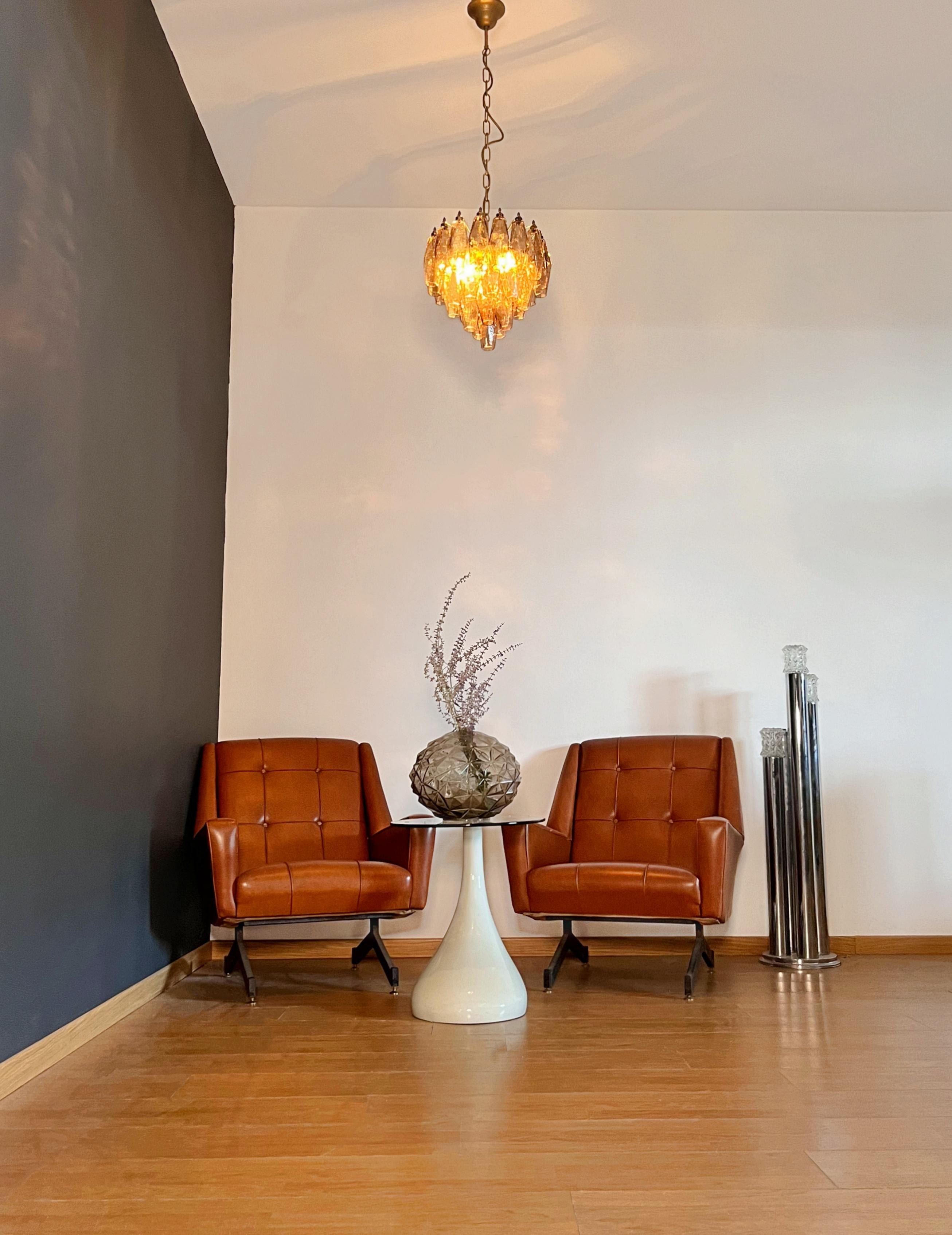Elegant Murano Poliedri Chandelier - Carlo Scarpa design - smoked glasses For Sale 5