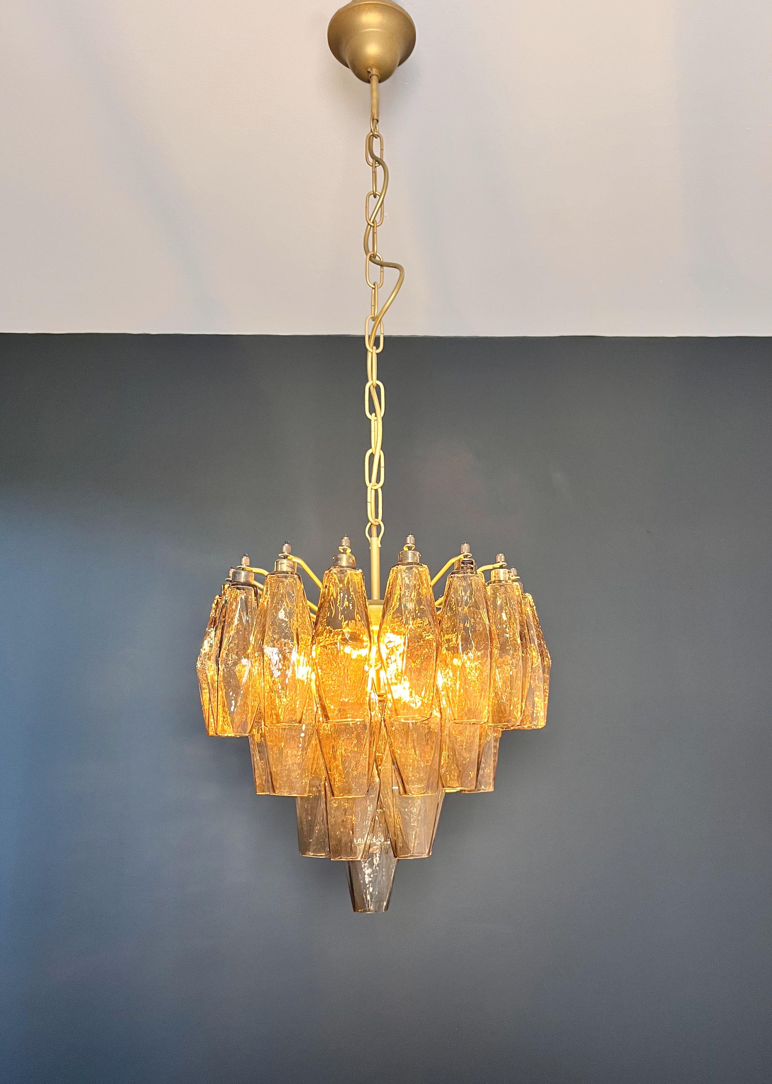 Elegant Murano Poliedri Chandelier - Carlo Scarpa design - smoked glasses For Sale 7