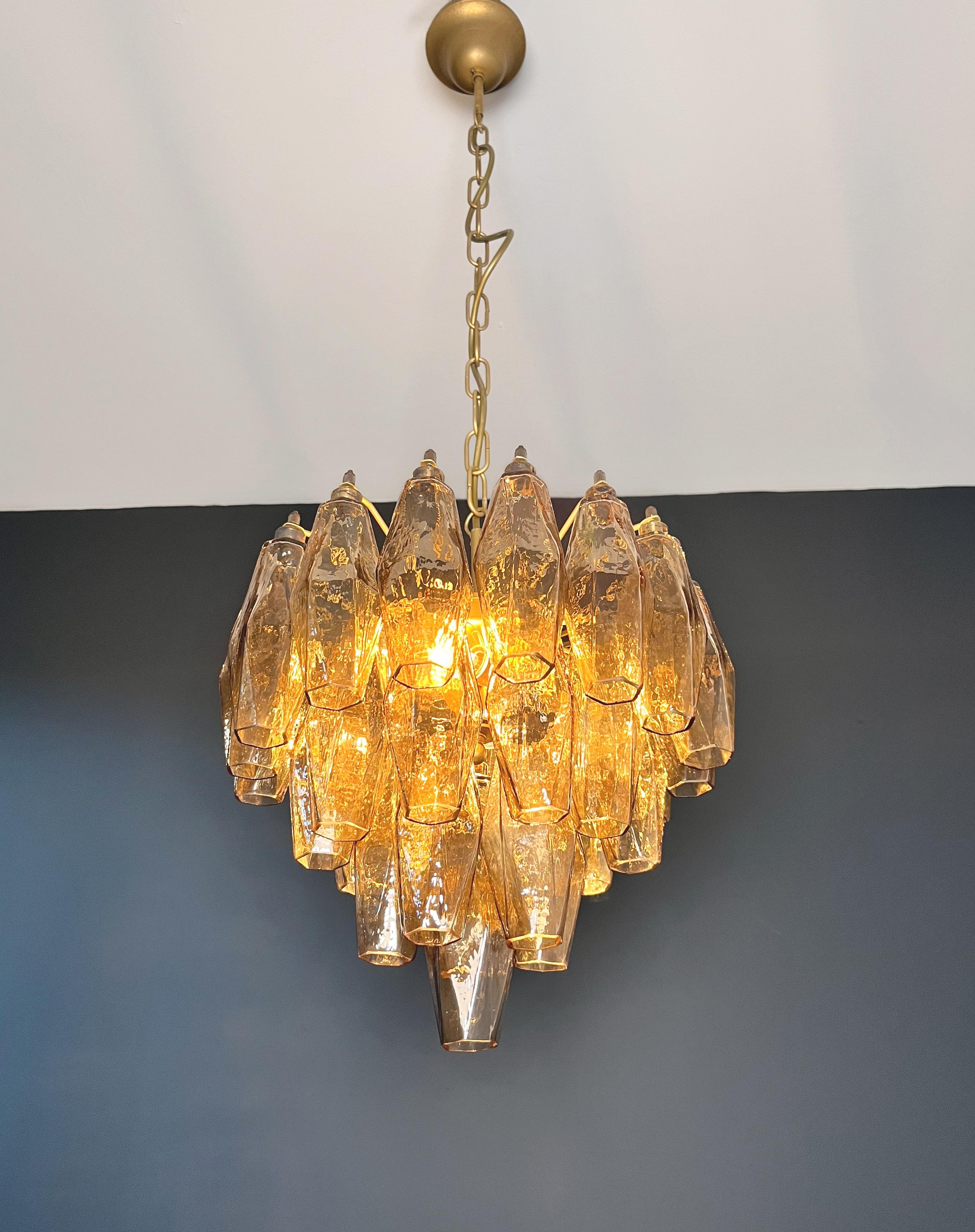Elegant Murano Poliedri Chandelier - Carlo Scarpa design - smoked glasses For Sale 8