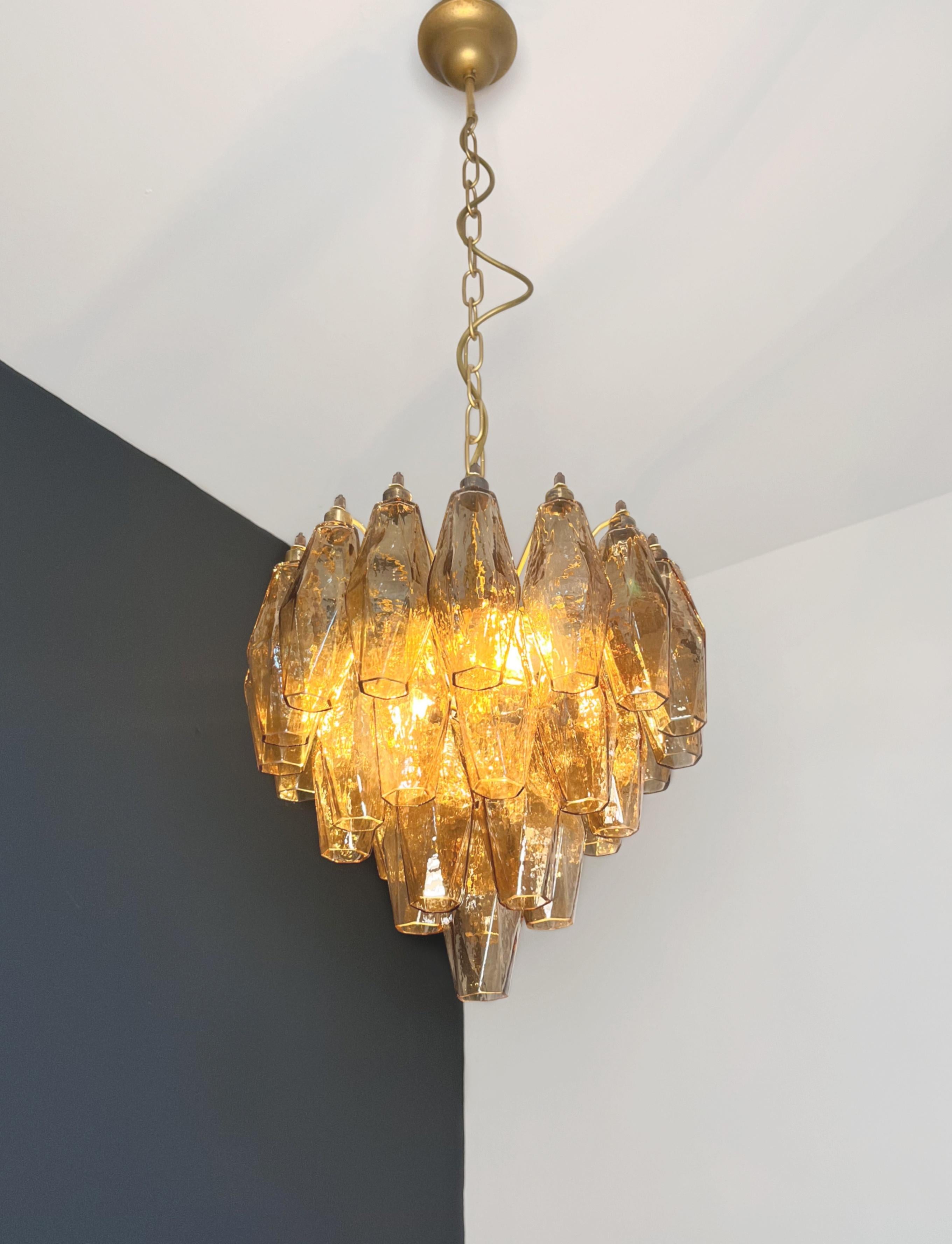 Elegant Murano Poliedri Chandelier - Carlo Scarpa design - smoked glasses For Sale 9