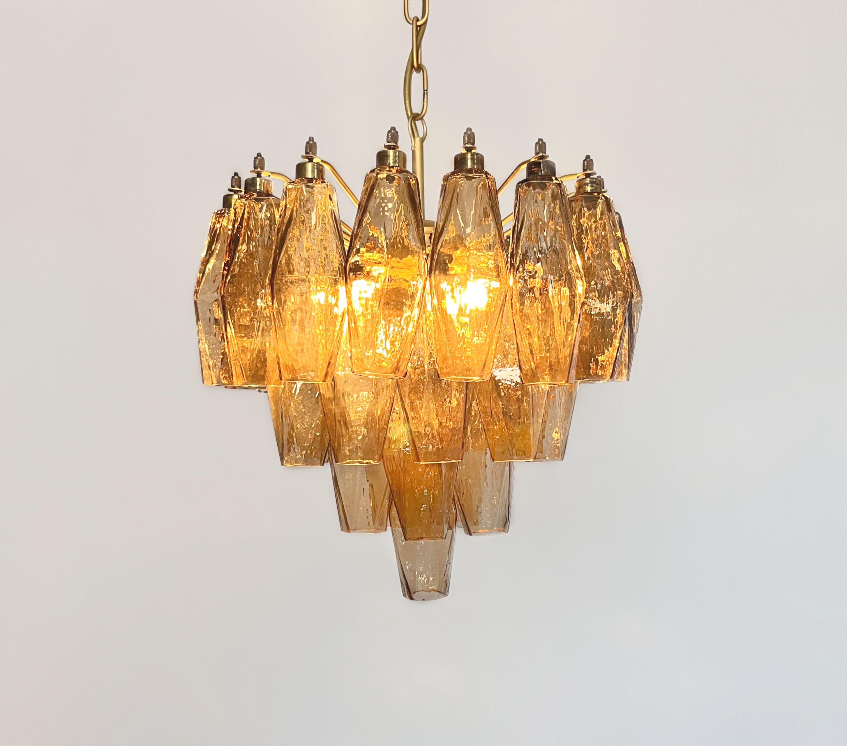 Elegant Murano Poliedri Chandelier - Carlo Scarpa design - smoked glasses For Sale 10