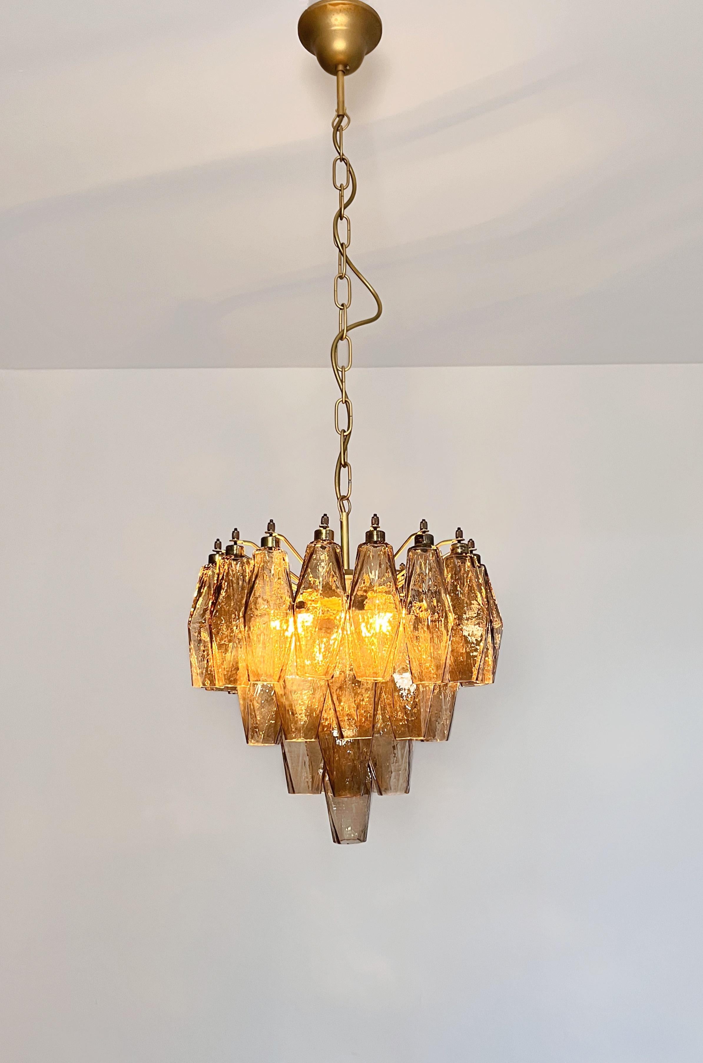 Elegant Murano Poliedri Chandelier - Carlo Scarpa design - smoked glasses For Sale 11