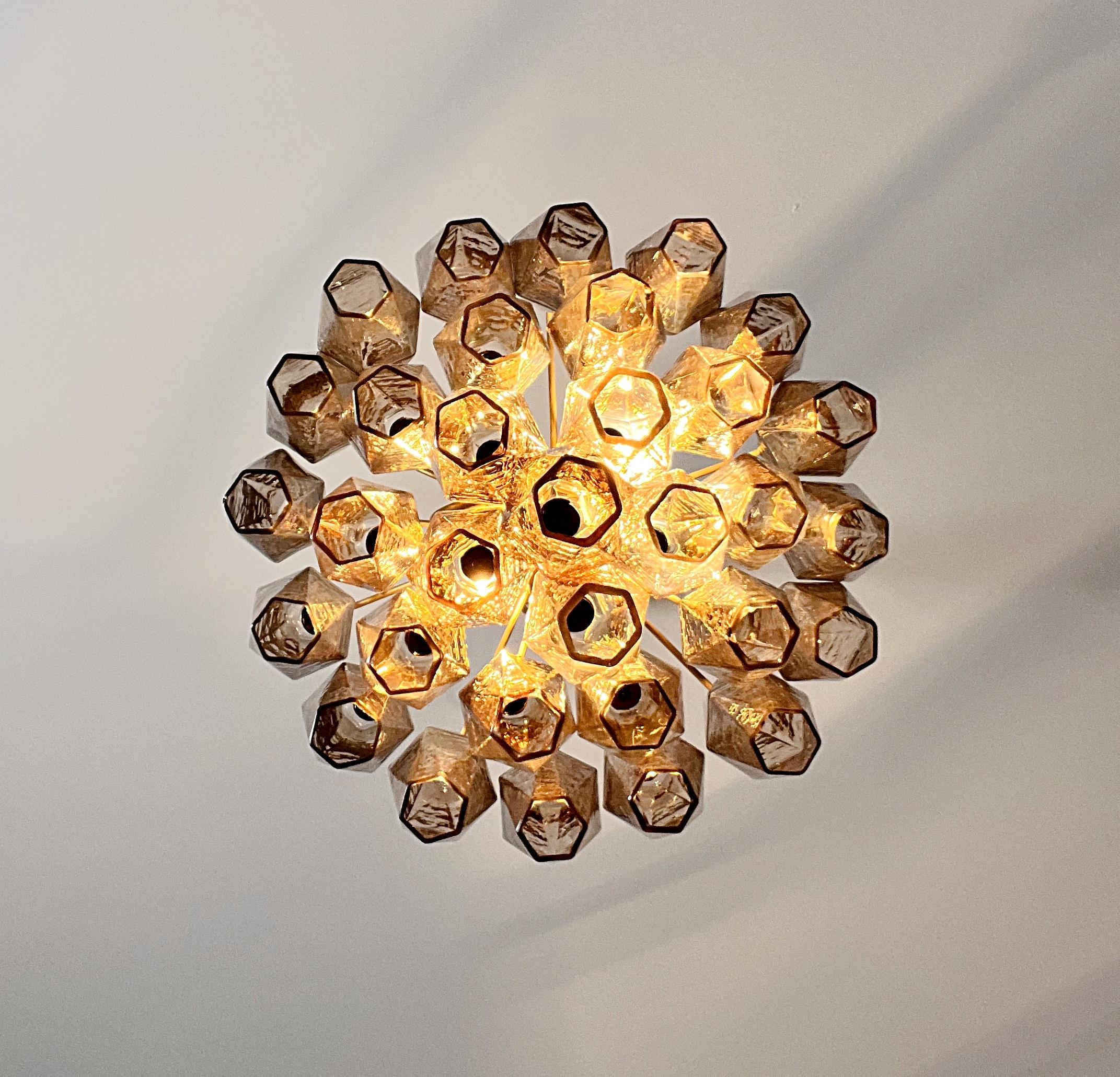 Elegant Murano Poliedri Chandelier - Carlo Scarpa design - smoked glasses For Sale 12