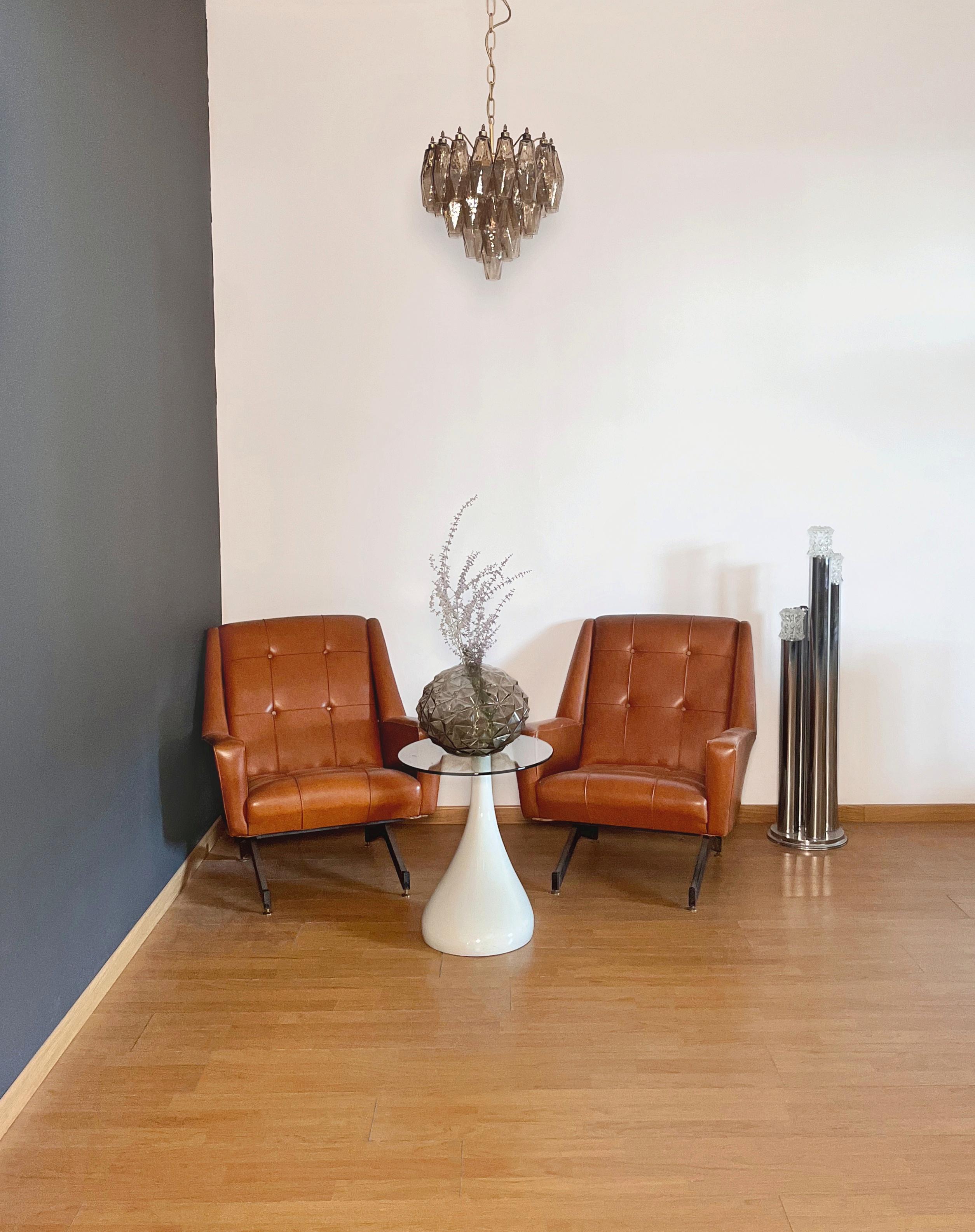 Mid-Century Modern Elegant Murano Poliedri Chandelier - Carlo Scarpa design - smoked glasses For Sale