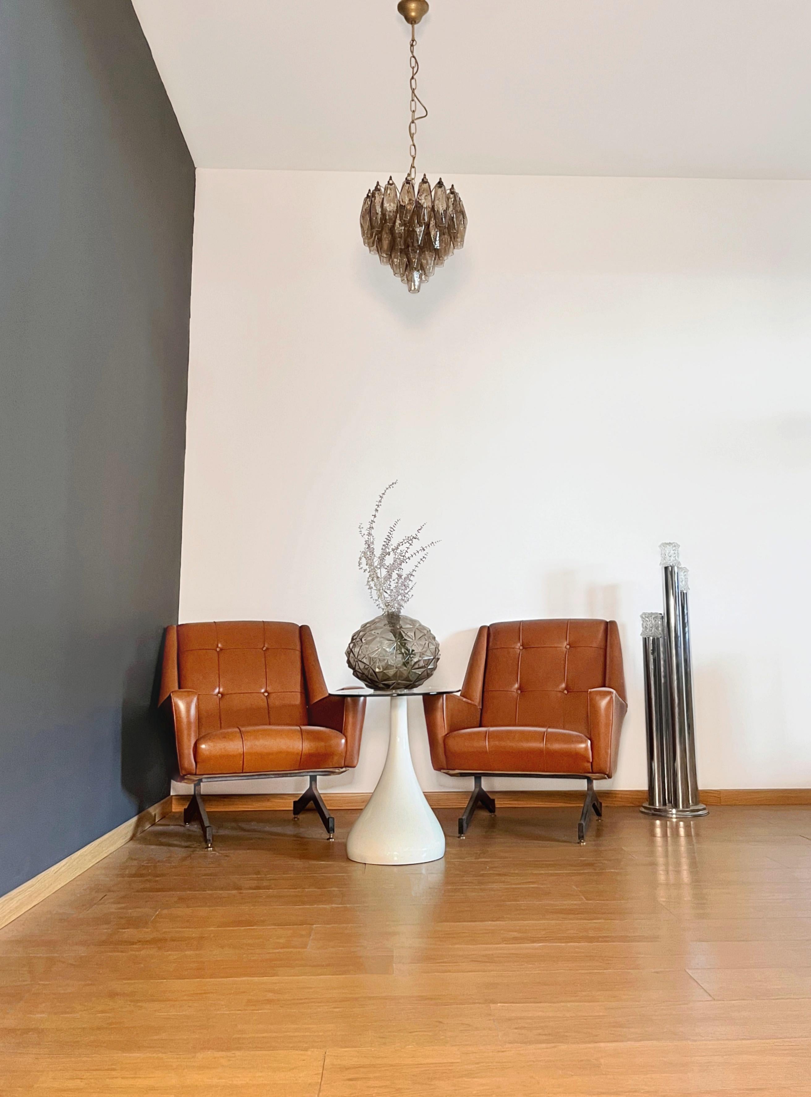 Italian Elegant Murano Poliedri Chandelier - Carlo Scarpa design - smoked glasses For Sale