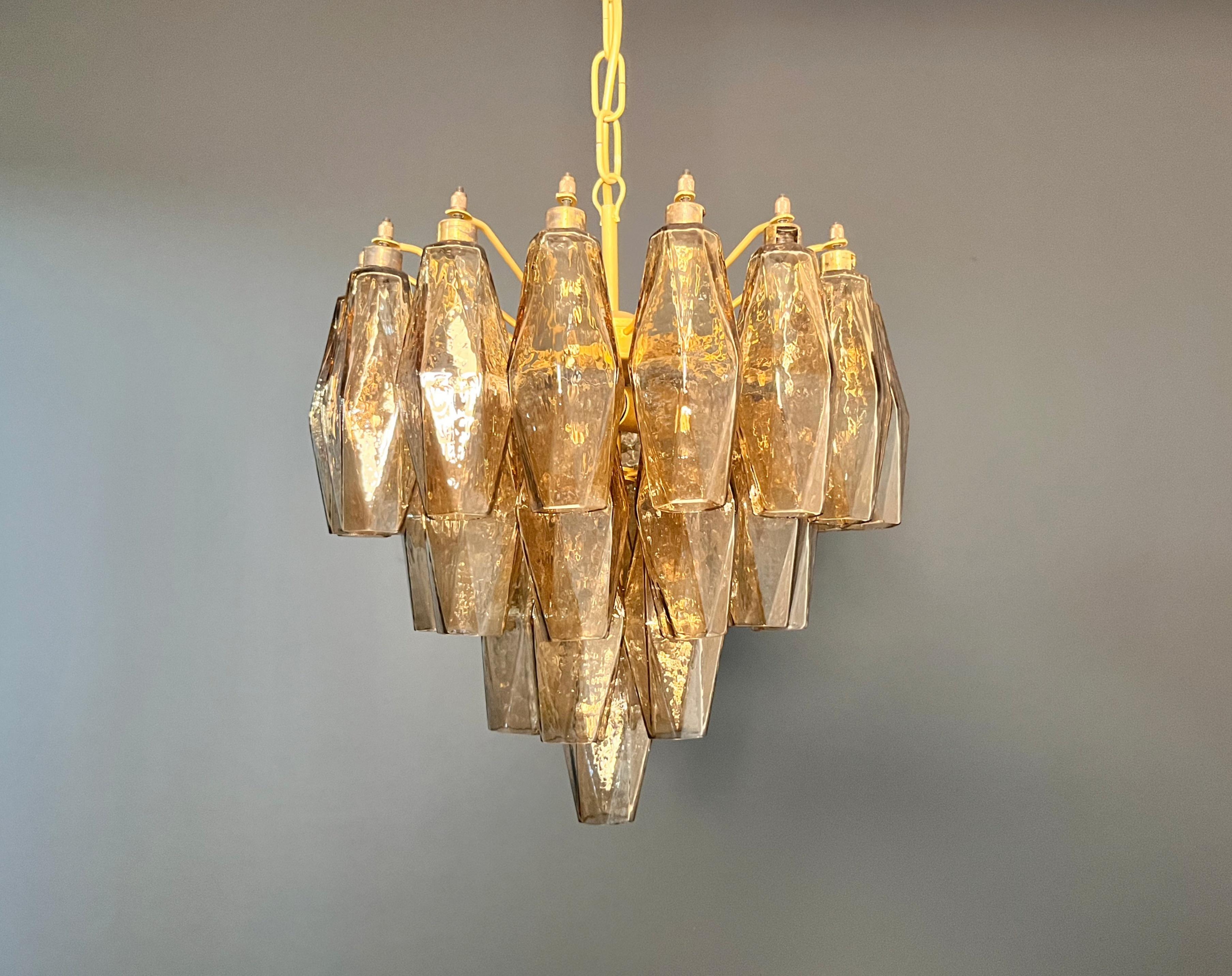 Galvanized Elegant Murano Poliedri Chandelier - Carlo Scarpa design - smoked glasses For Sale