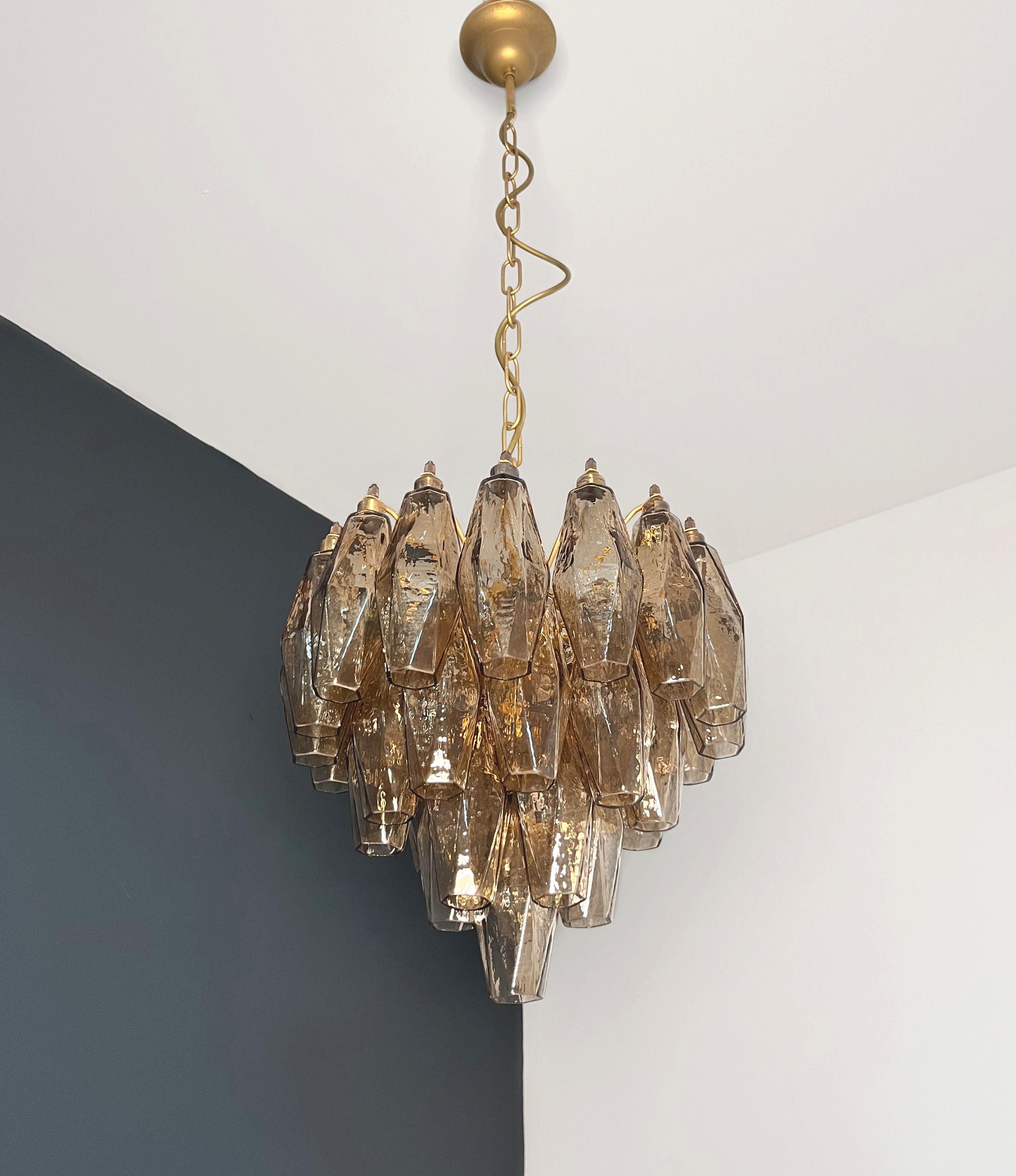 20th Century Elegant Murano Poliedri Chandelier - Carlo Scarpa design - smoked glasses For Sale