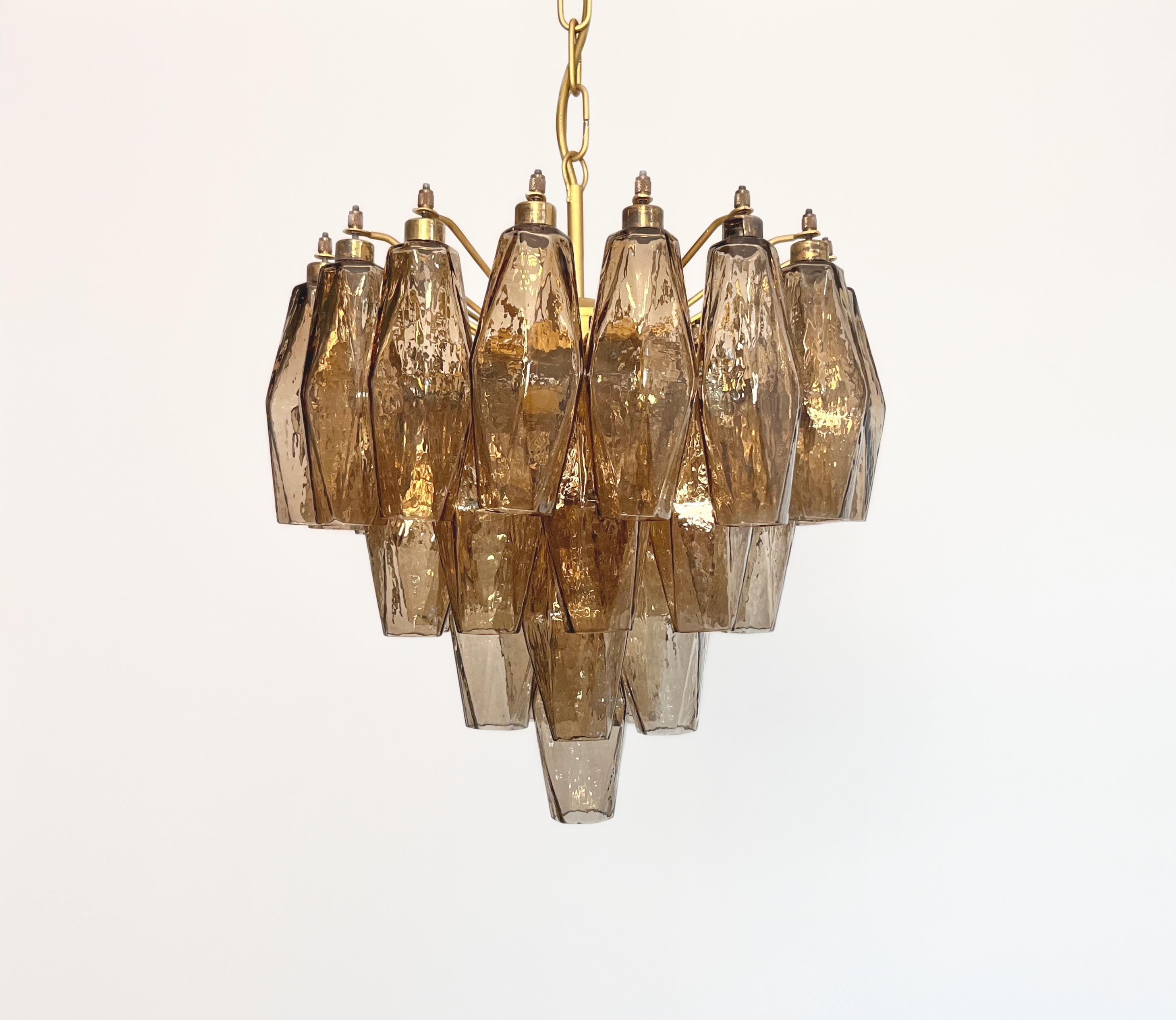 Blown Glass Elegant Murano Poliedri Chandelier - Carlo Scarpa design - smoked glasses For Sale