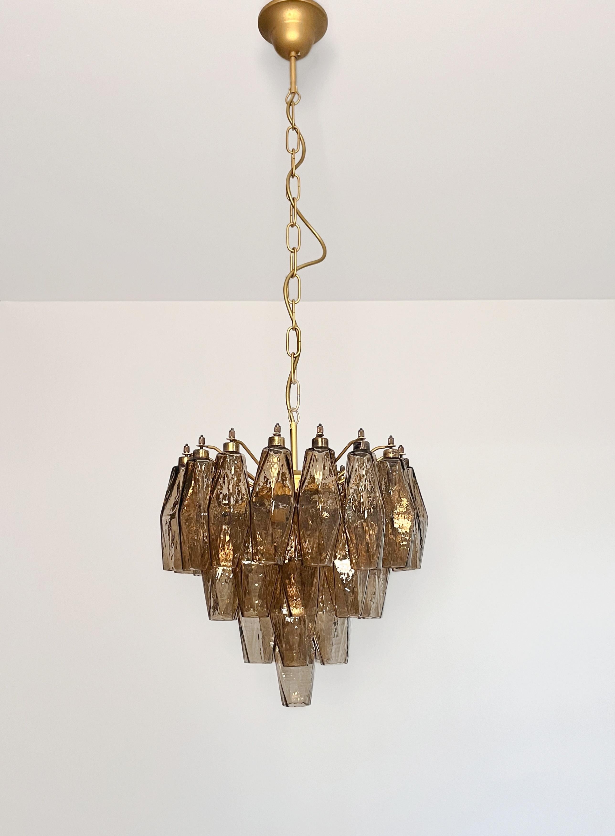 Elegant Murano Poliedri Chandelier - Carlo Scarpa design - smoked glasses For Sale 1