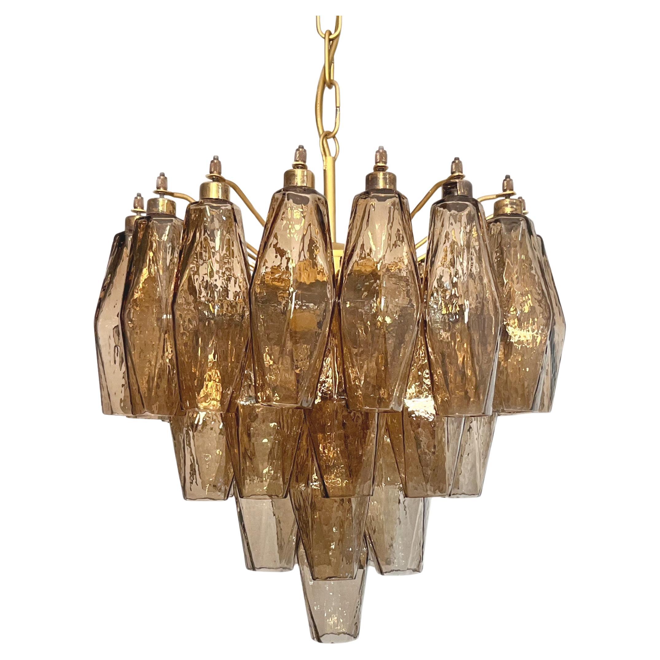 Elegant Murano Poliedri Chandelier - Carlo Scarpa design - smoked glasses