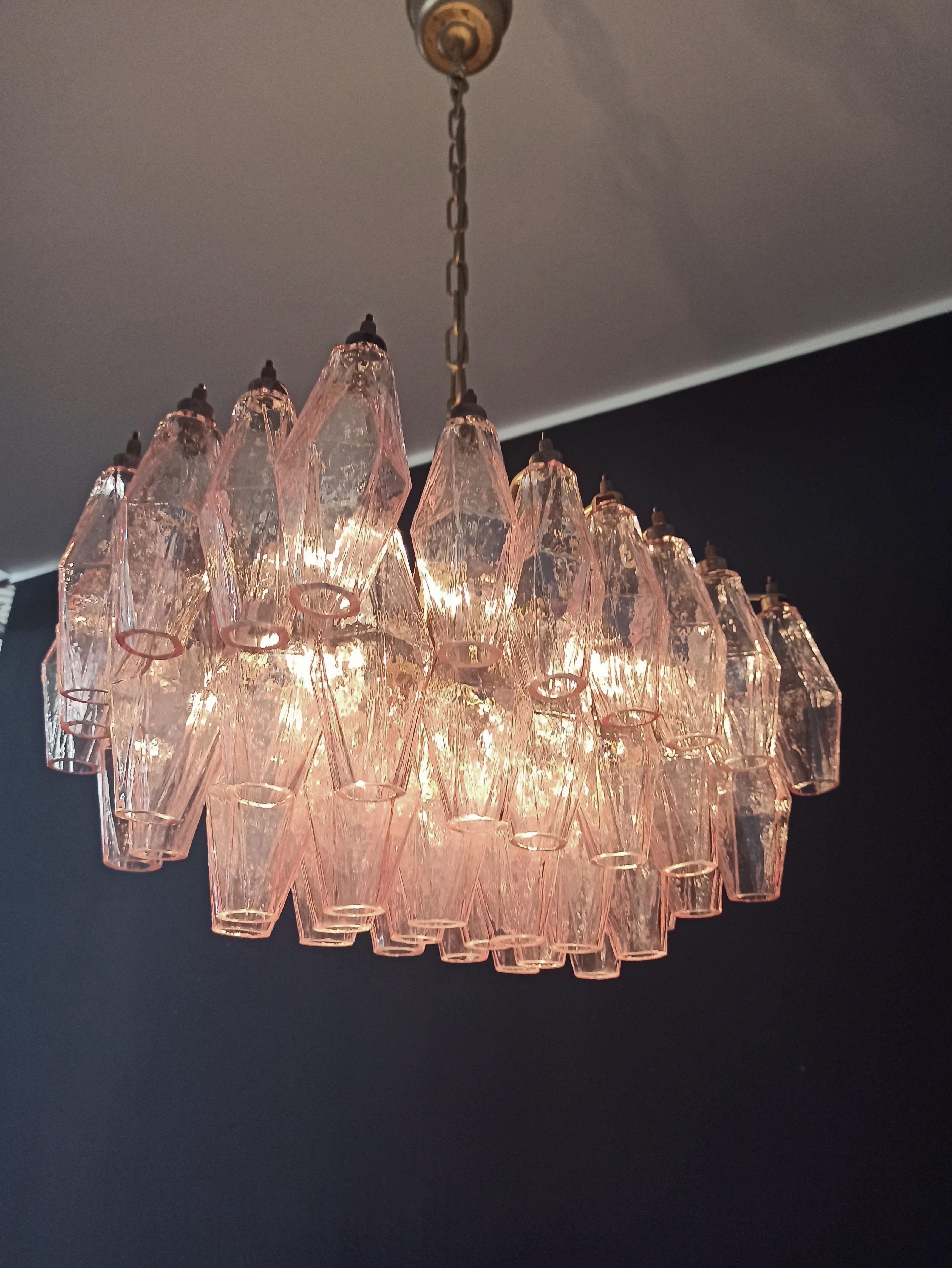 Elegant Murano Poliedri Chandelier, Carlo Scarpa, Pink Glasses For Sale 3