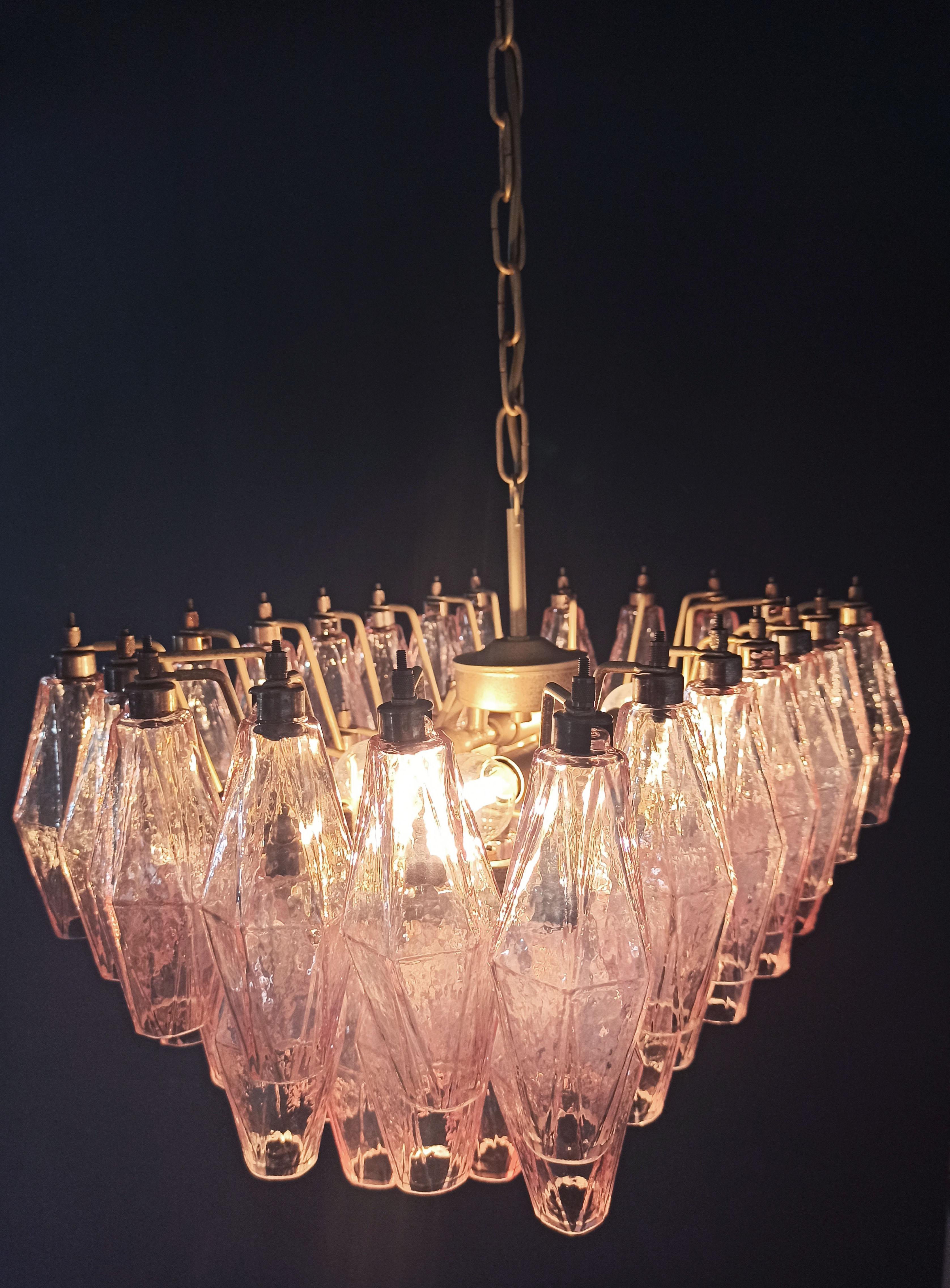 Elegant Murano Poliedri Chandelier, Carlo Scarpa, Pink Glasses For Sale 8