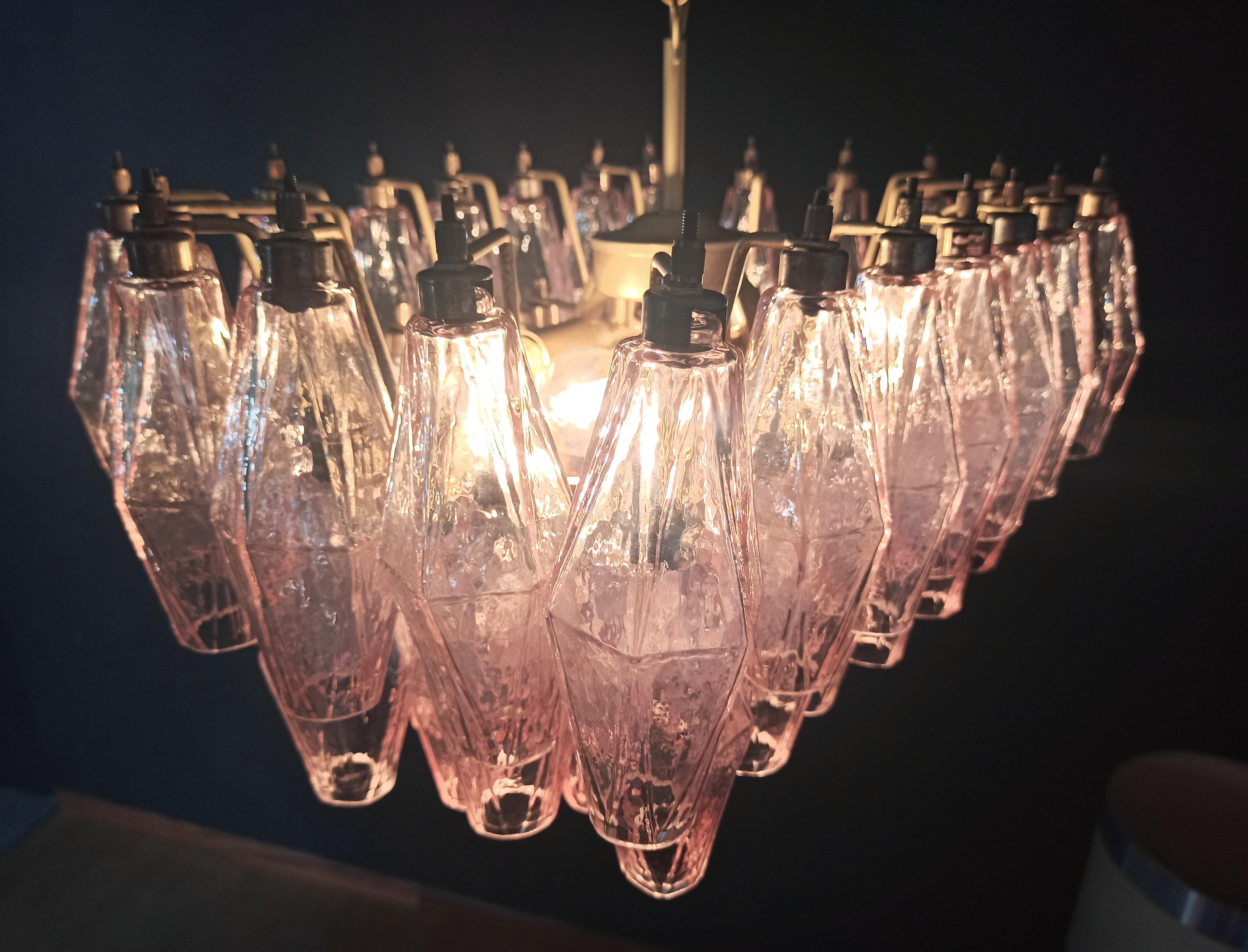 Elegant Murano Poliedri Chandelier, Carlo Scarpa, Pink Glasses 10