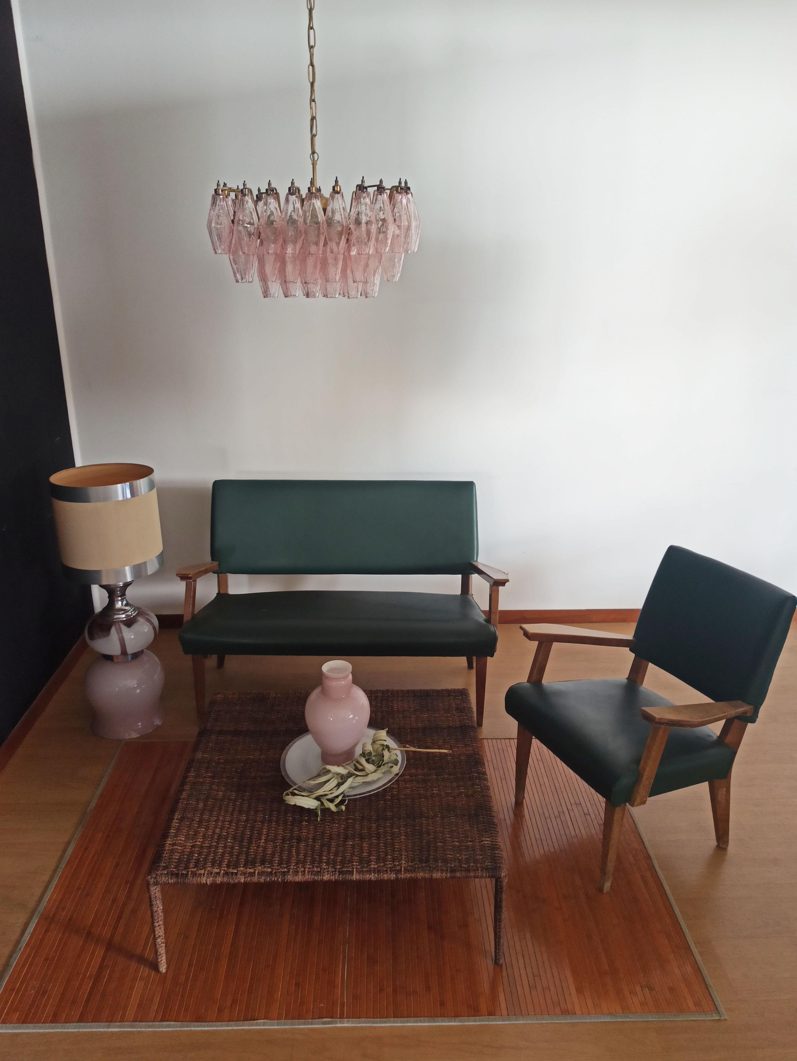 Mid-Century Modern Elegant Murano Poliedri Chandelier, Carlo Scarpa, Pink Glasses