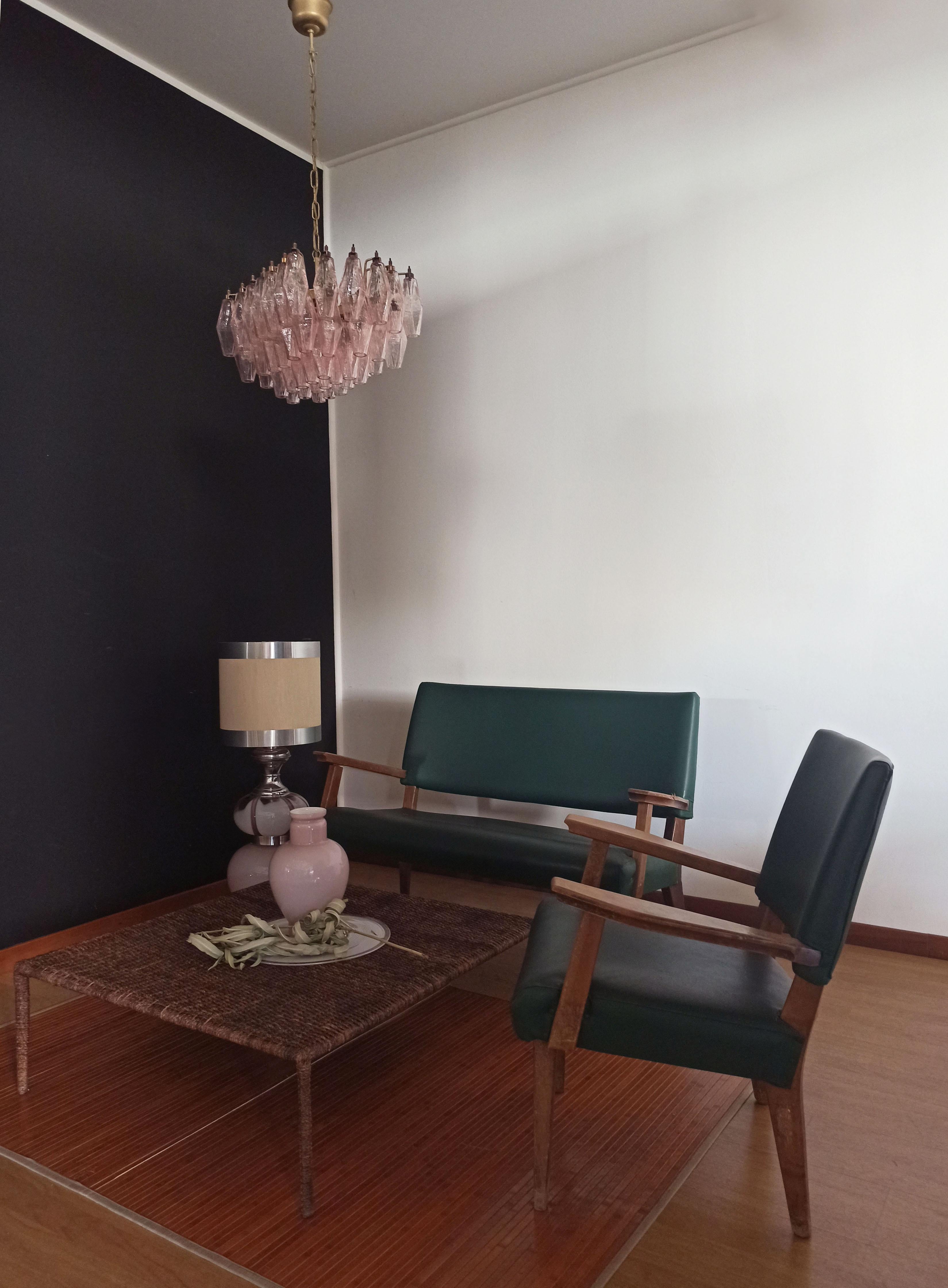 Italian Elegant Murano Poliedri Chandelier, Carlo Scarpa, Pink Glasses