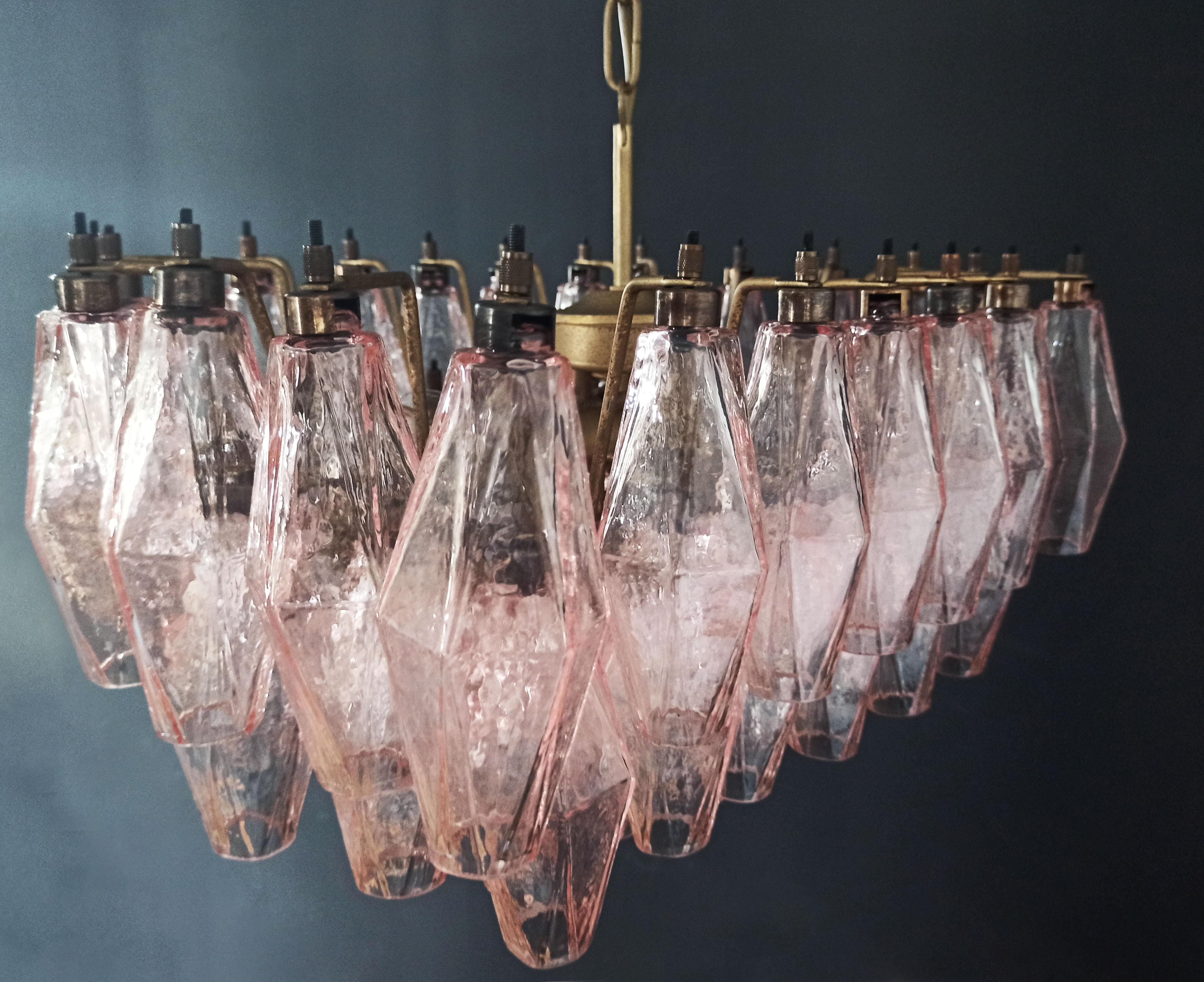 Italian Elegant Murano Poliedri Chandelier, Carlo Scarpa, Pink Glasses