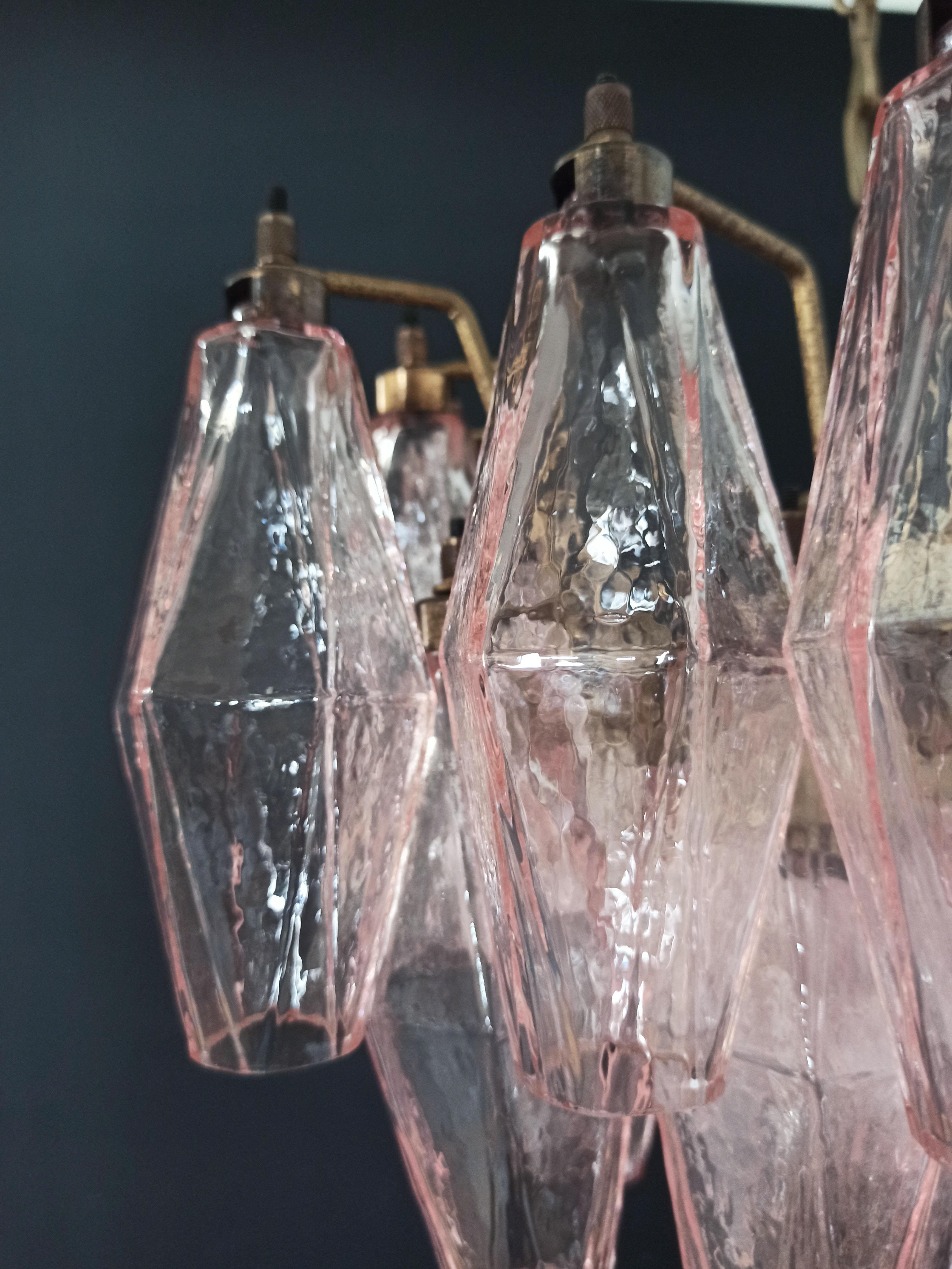 Elegant Murano Poliedri Chandelier, Carlo Scarpa, Pink Glasses In Good Condition For Sale In Gaiarine Frazione Francenigo (TV), IT