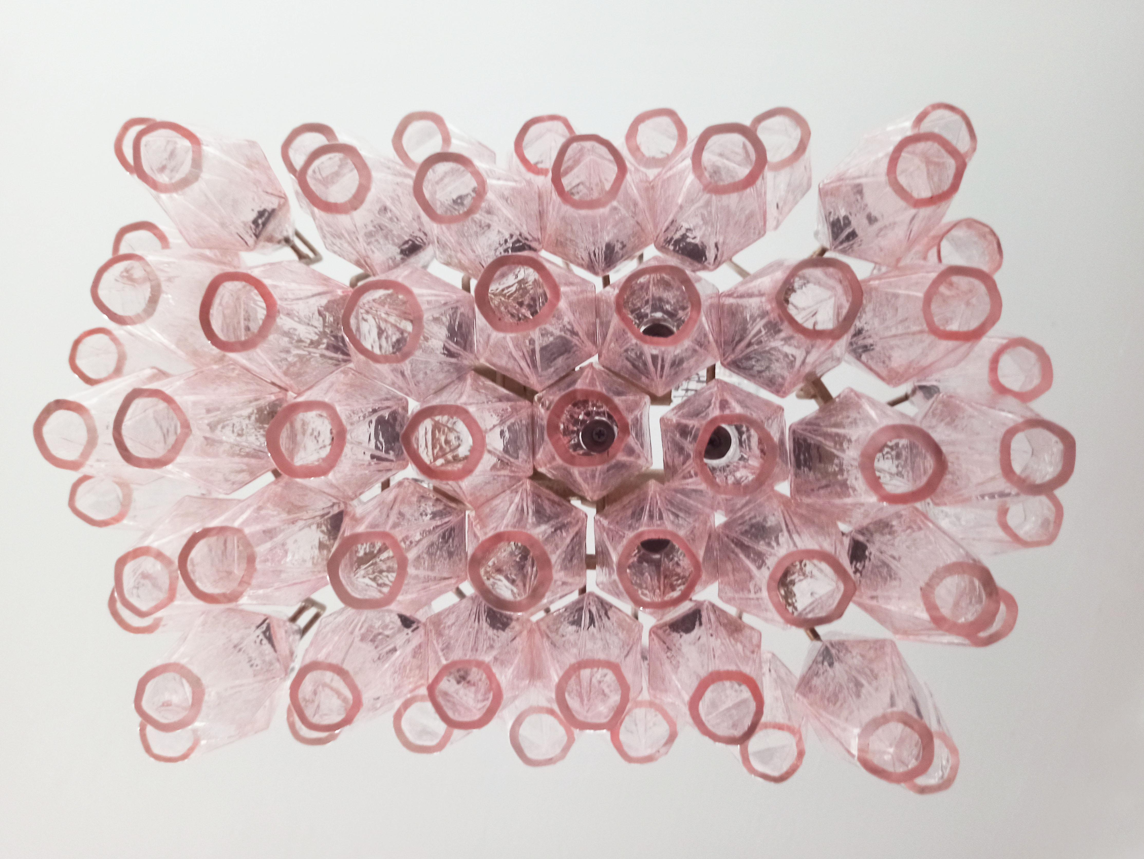 Late 20th Century Elegant Murano Poliedri Chandelier, Carlo Scarpa, Pink Glasses