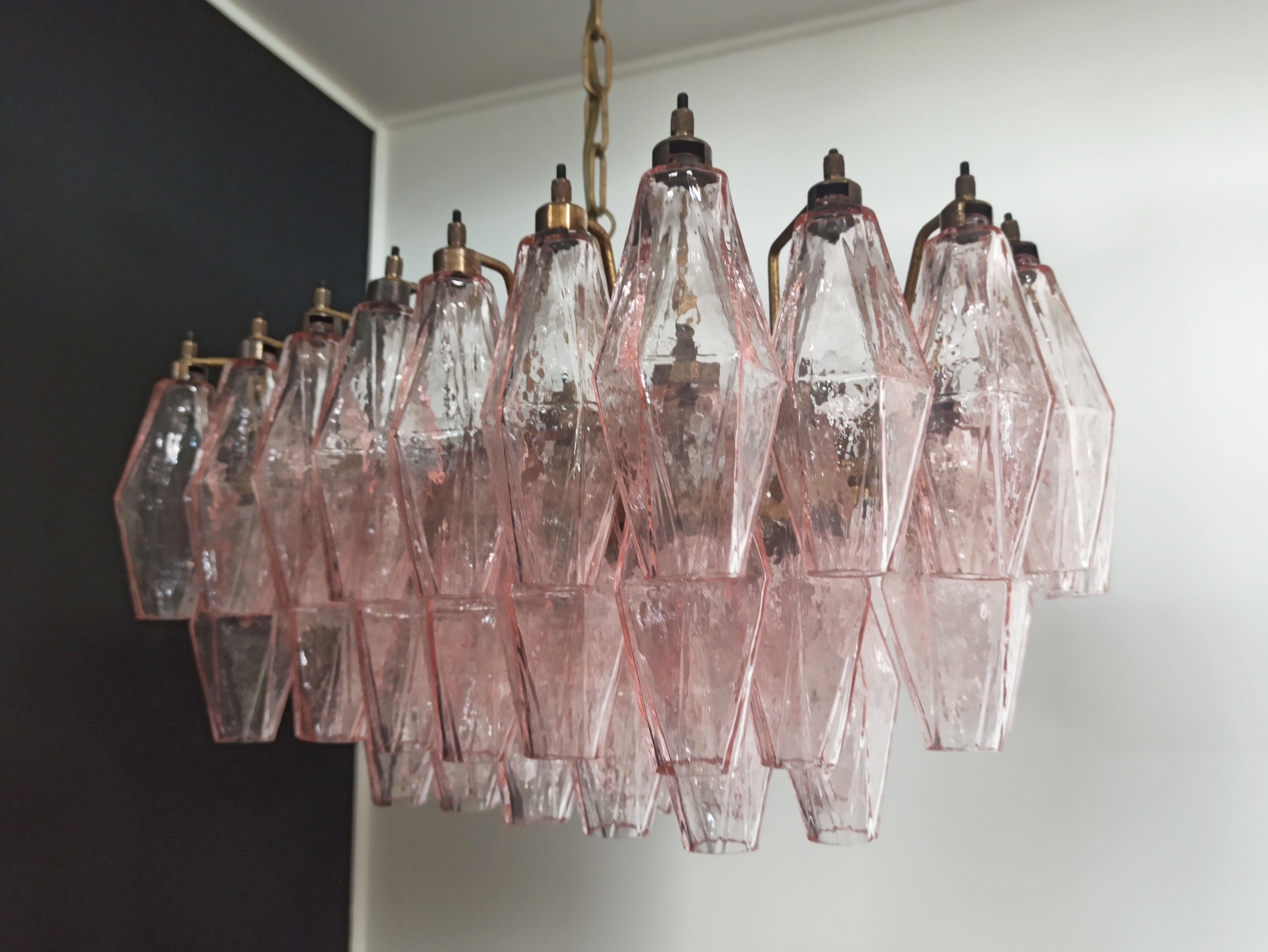 Elegant Murano Poliedri Chandelier, Carlo Scarpa, Pink Glasses 3