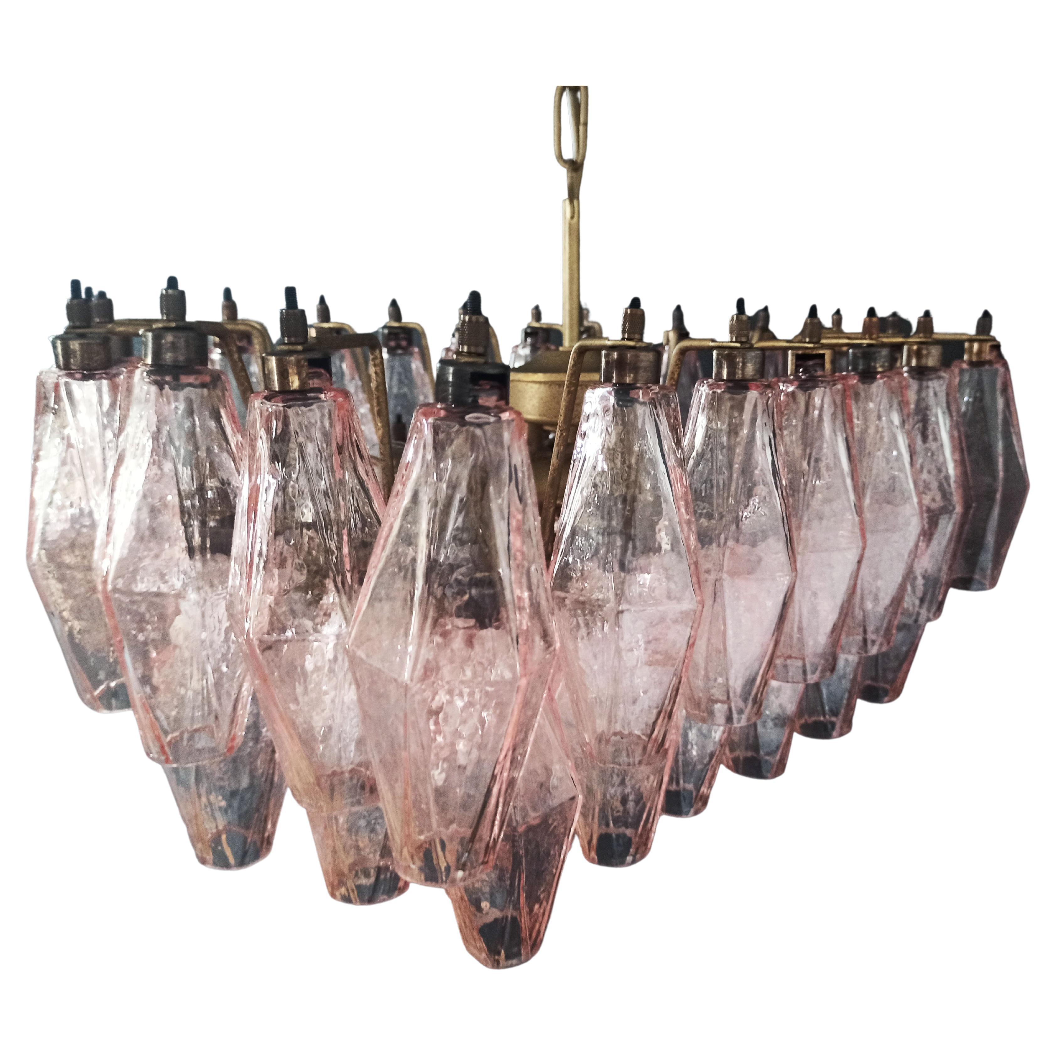 Elegant Murano Poliedri Chandelier, Carlo Scarpa, Pink Glasses