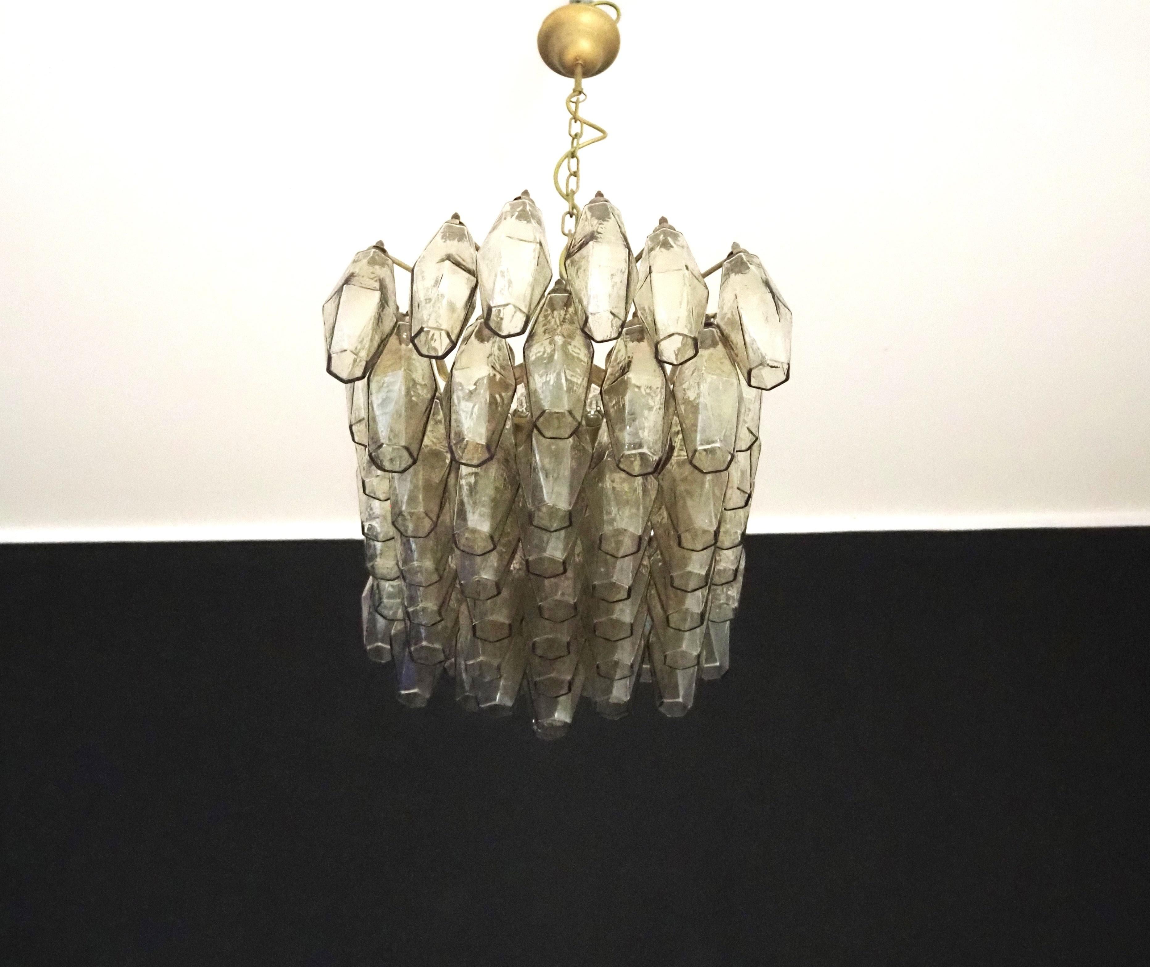 Elegant Murano Poliedri Chandelier - Carlo Scarpa - smoked glasses in vendita 2