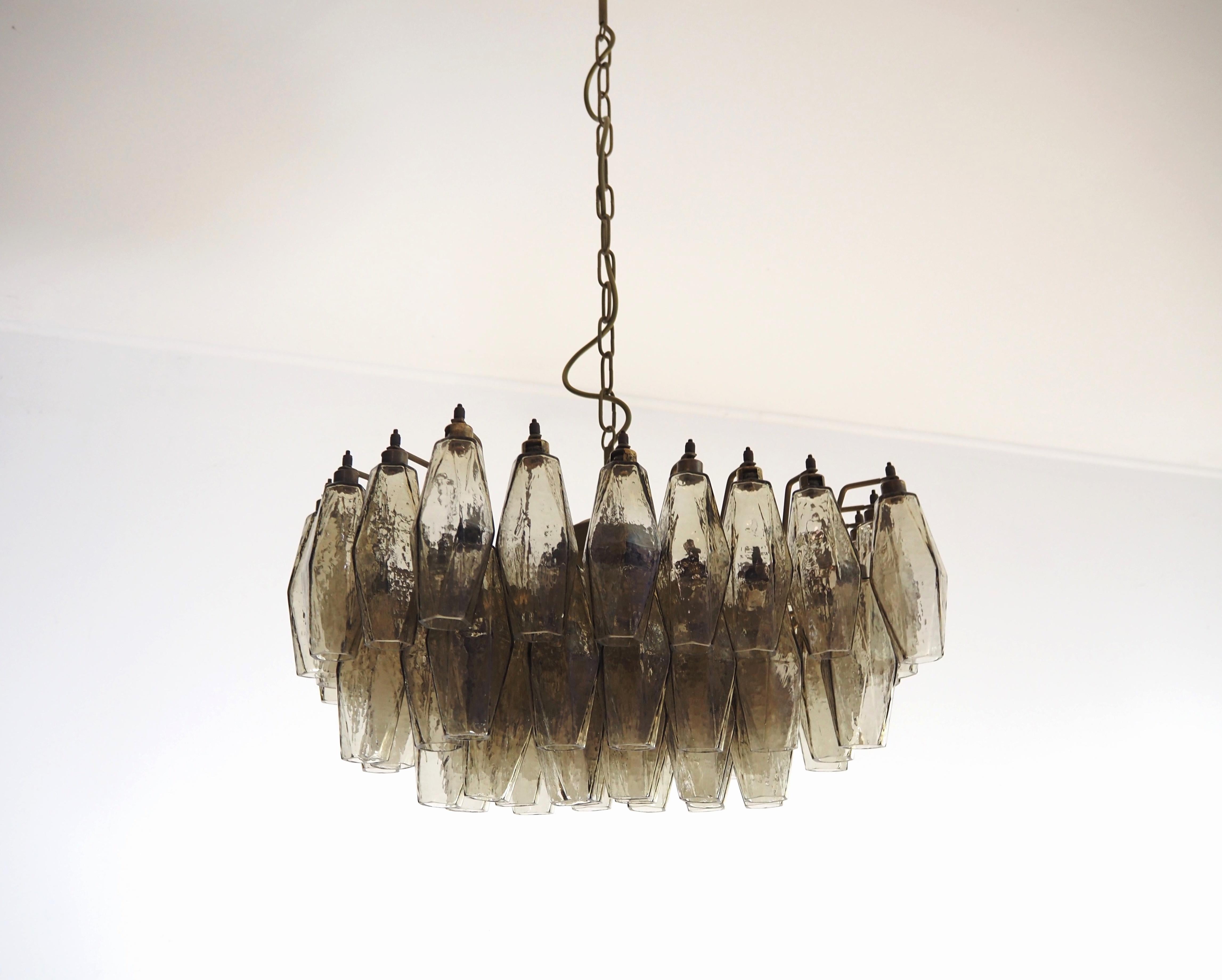 Elegant Murano Poliedri Chandelier - Carlo Scarpa - smoked glasses in vendita 3