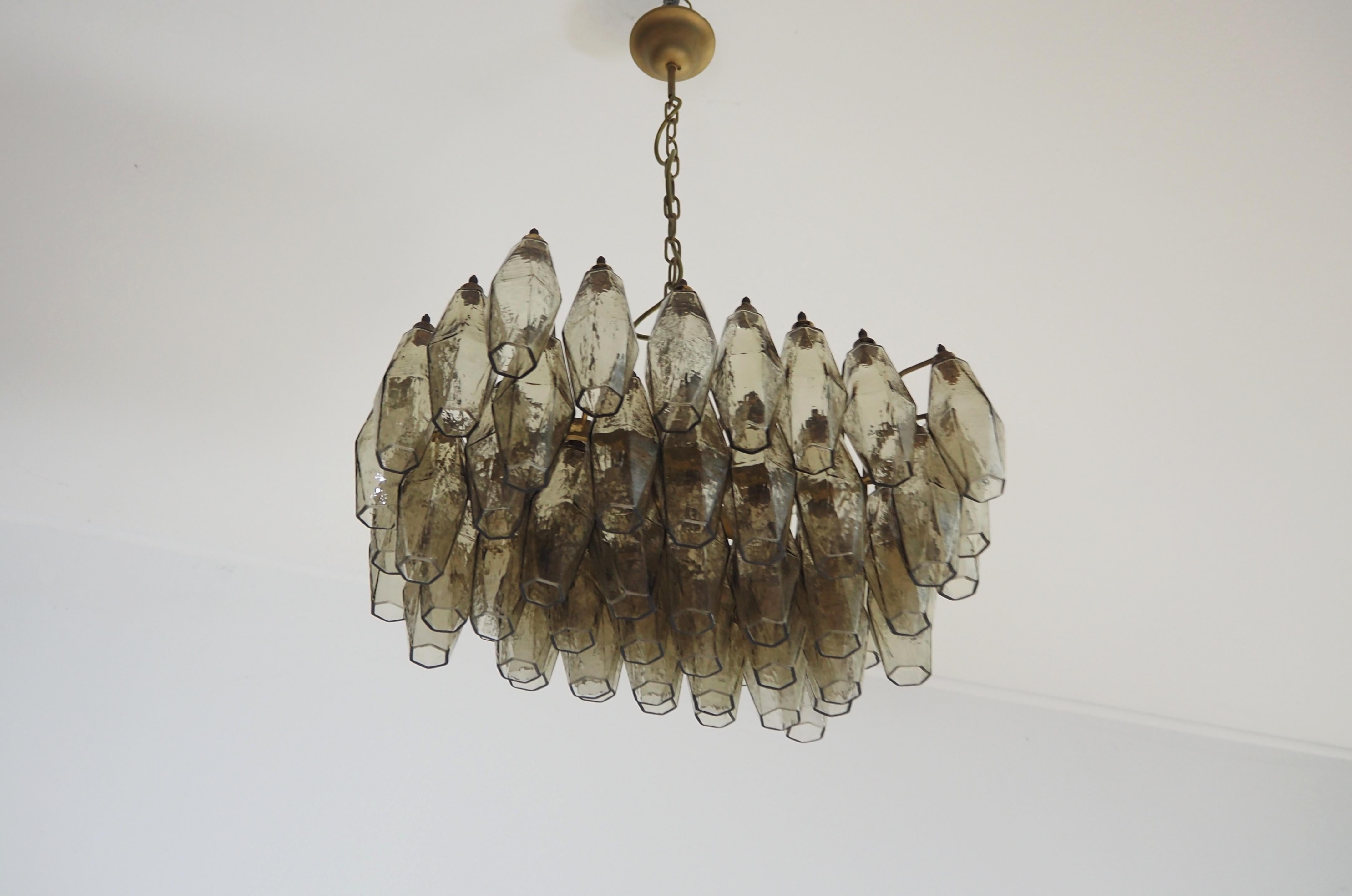 Elegant Murano Poliedri Chandelier - Carlo Scarpa - smoked glasses in vendita 4