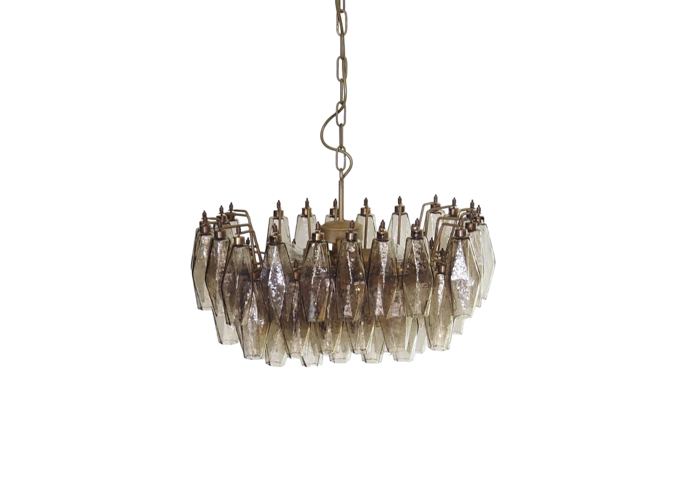 Elegant Murano Poliedri Chandelier - Carlo Scarpa - smoked glasses in vendita 6