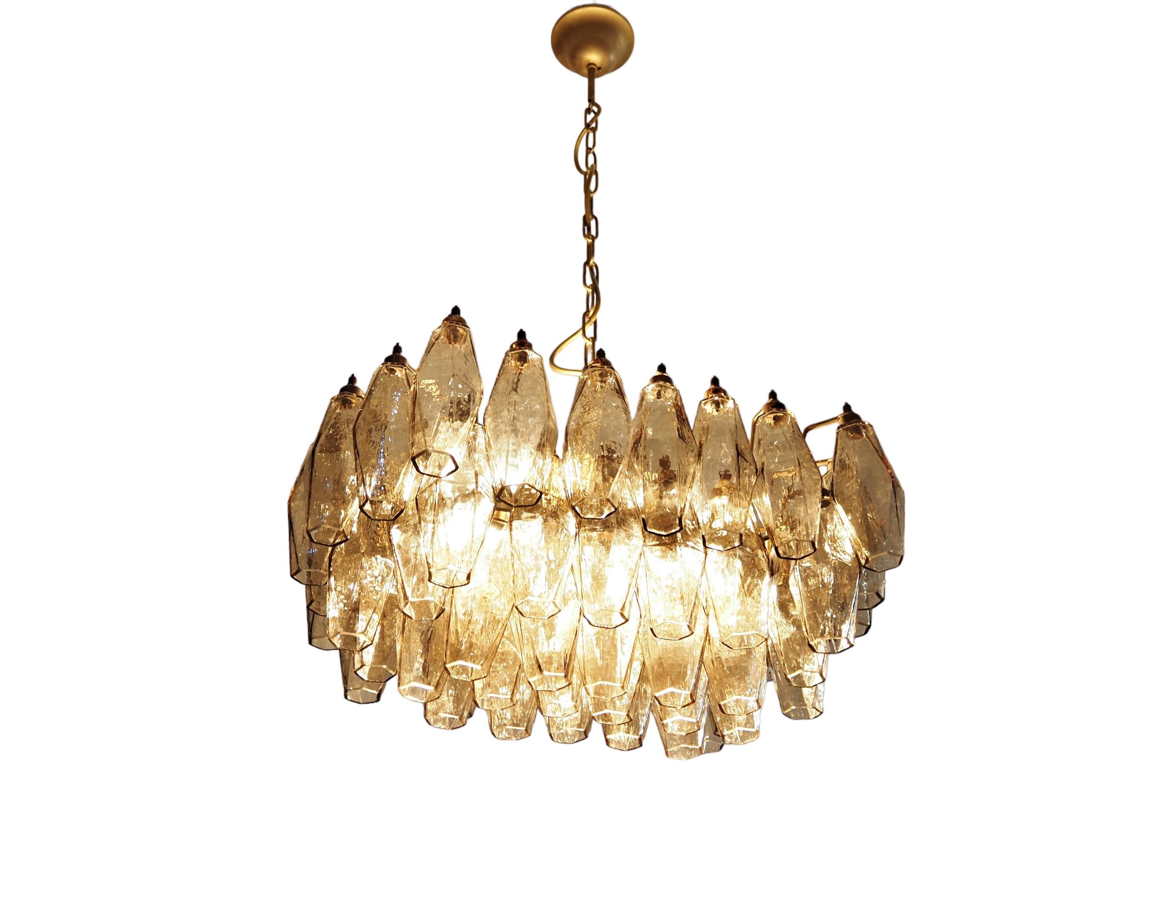 Elegant Murano Poliedri Chandelier - Carlo Scarpa - smoked glasses in vendita 8