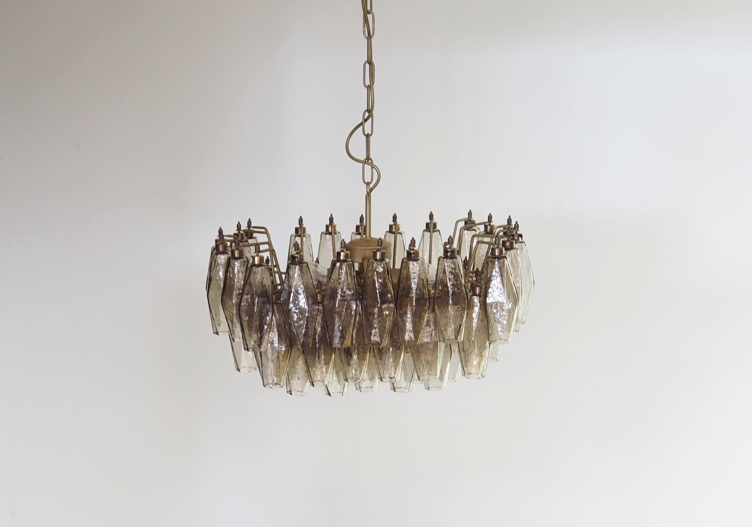 Italian Elegant Murano Poliedri Chandelier - Carlo Scarpa - smoked glasses in vendita