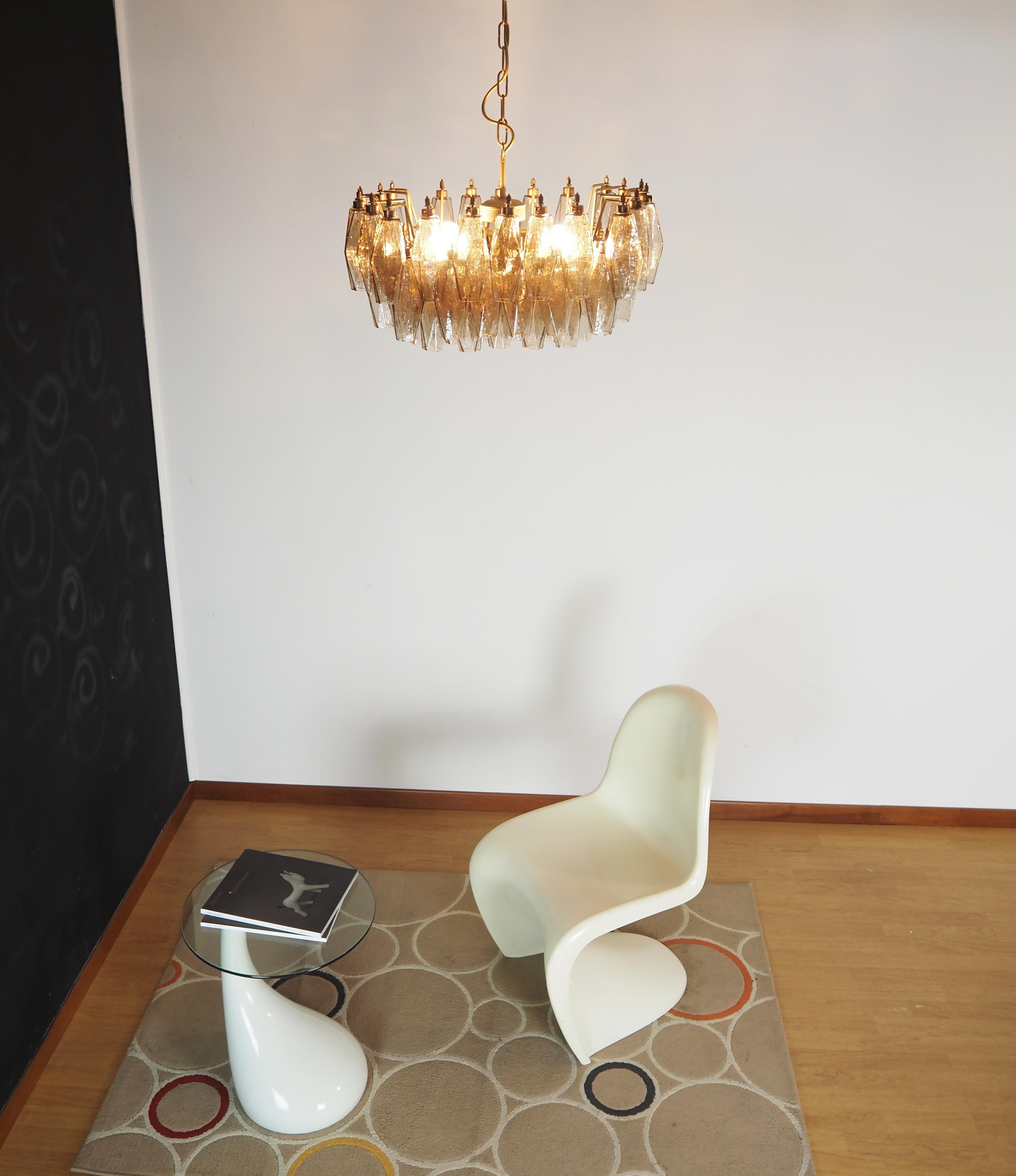 Galvanizzato Elegant Murano Poliedri Chandelier - Carlo Scarpa - smoked glasses in vendita