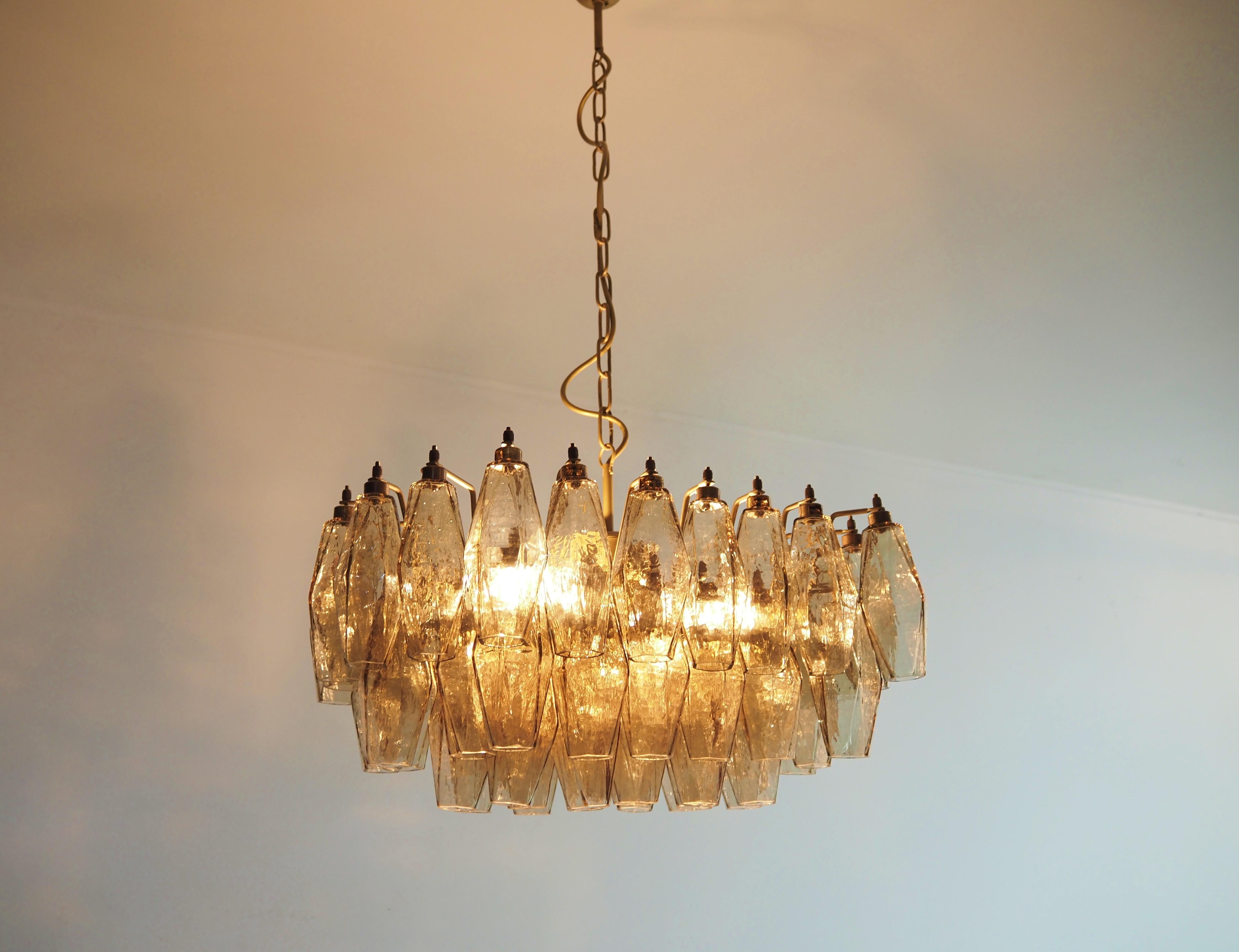 Elegant Murano Poliedri Chandelier - Carlo Scarpa - smoked glasses In condizioni buone in vendita a Gaiarine Frazione Francenigo (TV), IT