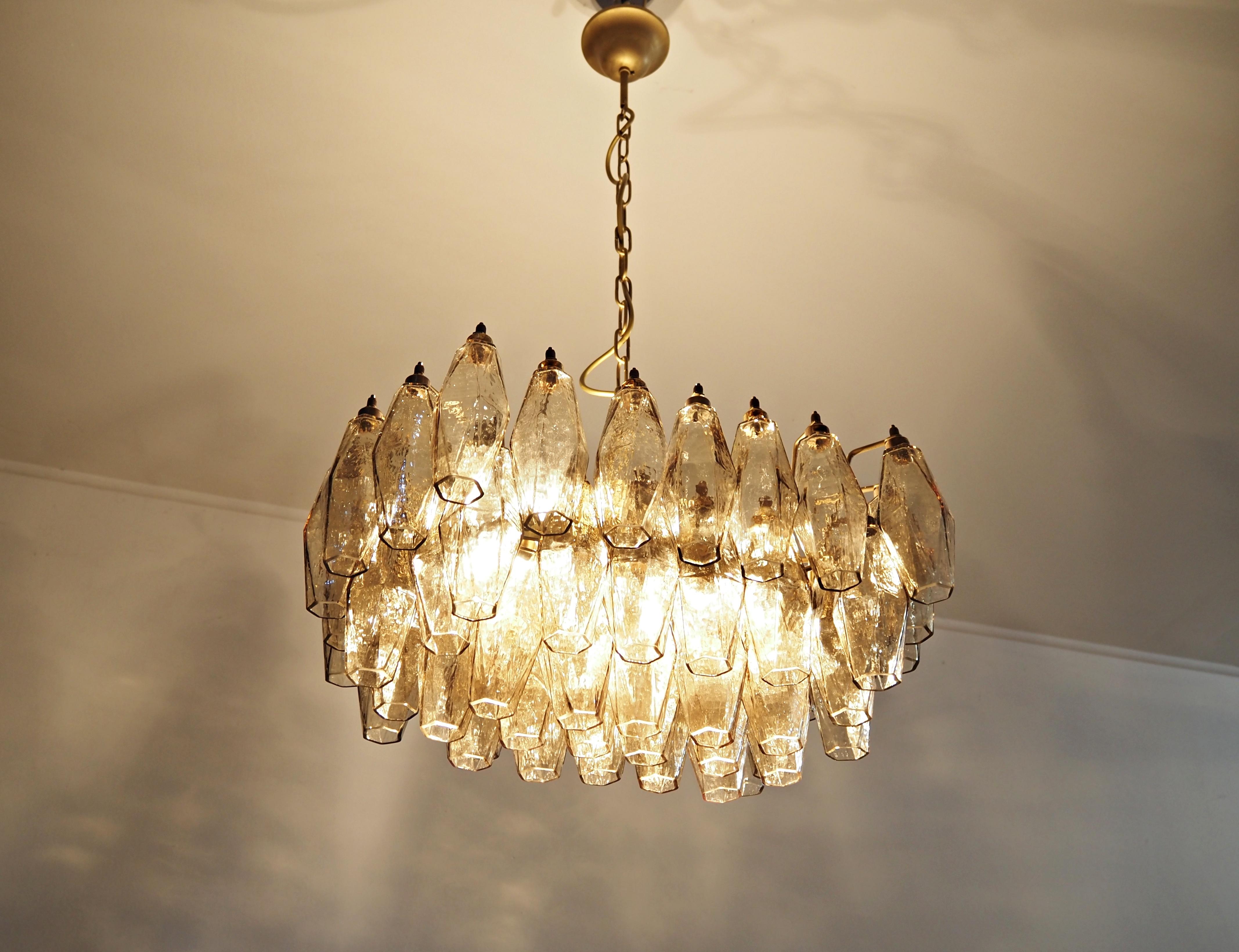 20th Century Elegant Murano Poliedri Chandelier - Carlo Scarpa - smoked glasses in vendita