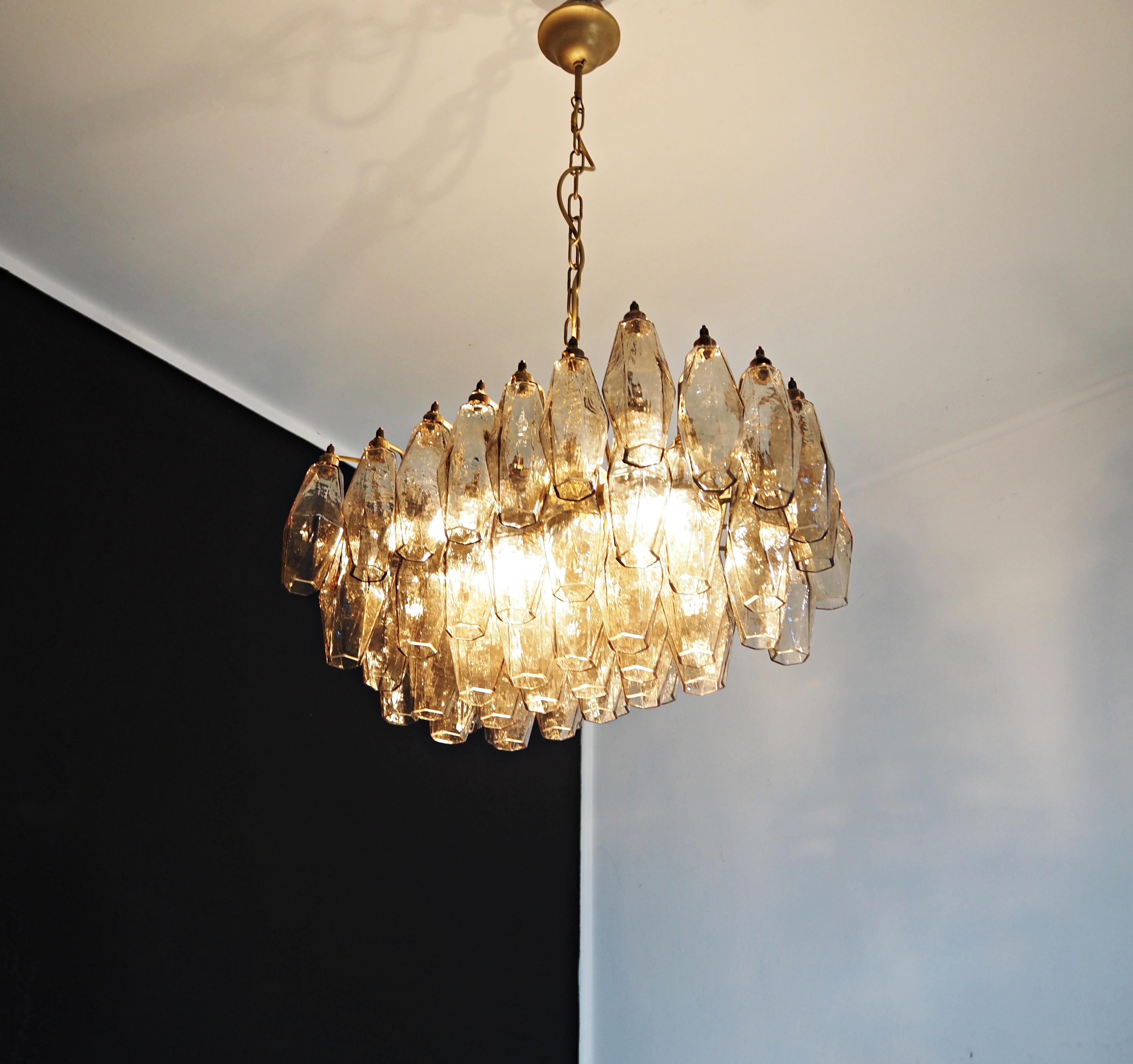 Vetro soffiato Elegant Murano Poliedri Chandelier - Carlo Scarpa - smoked glasses in vendita
