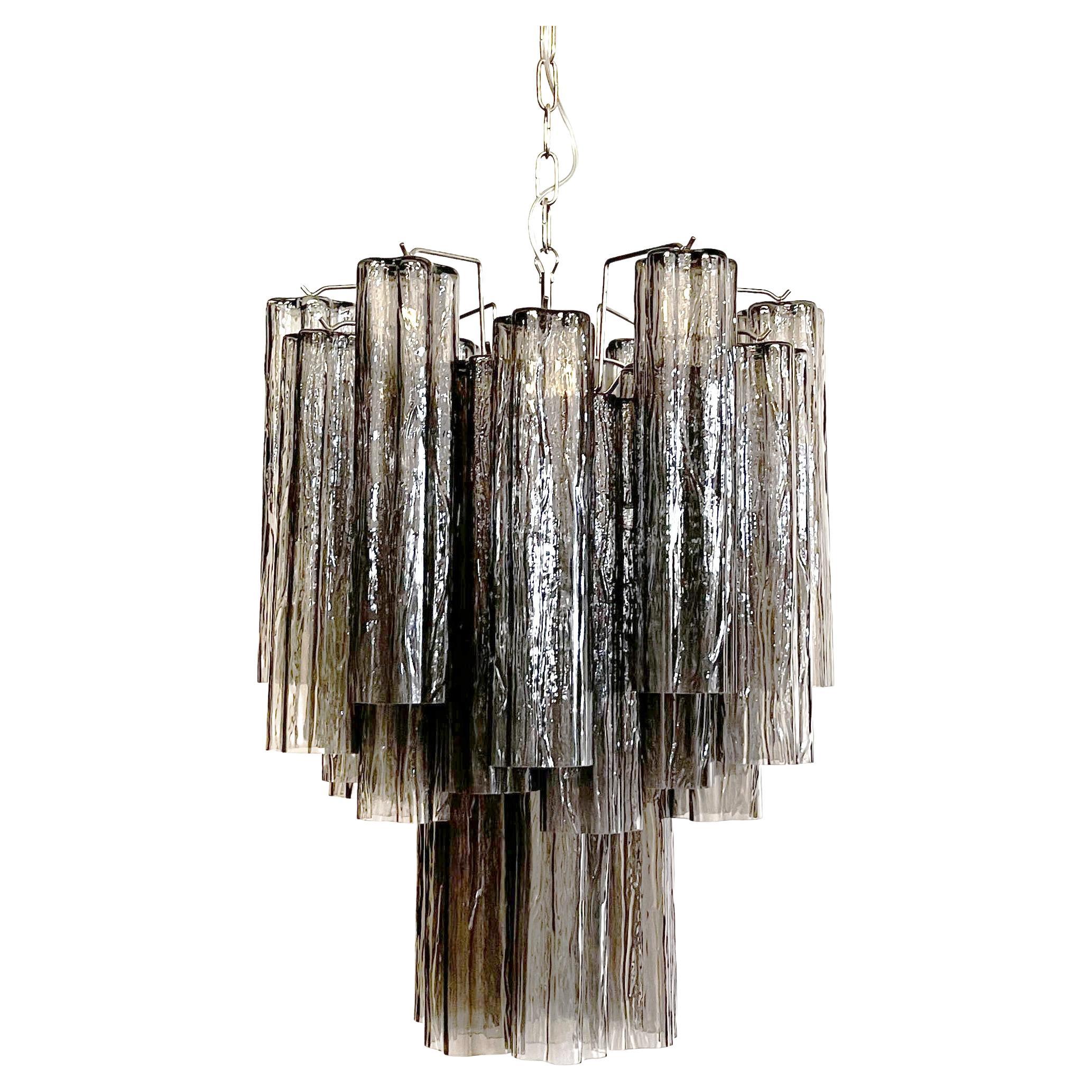 Elegant Murano Smoked Glass Tube Chandelier For Sale