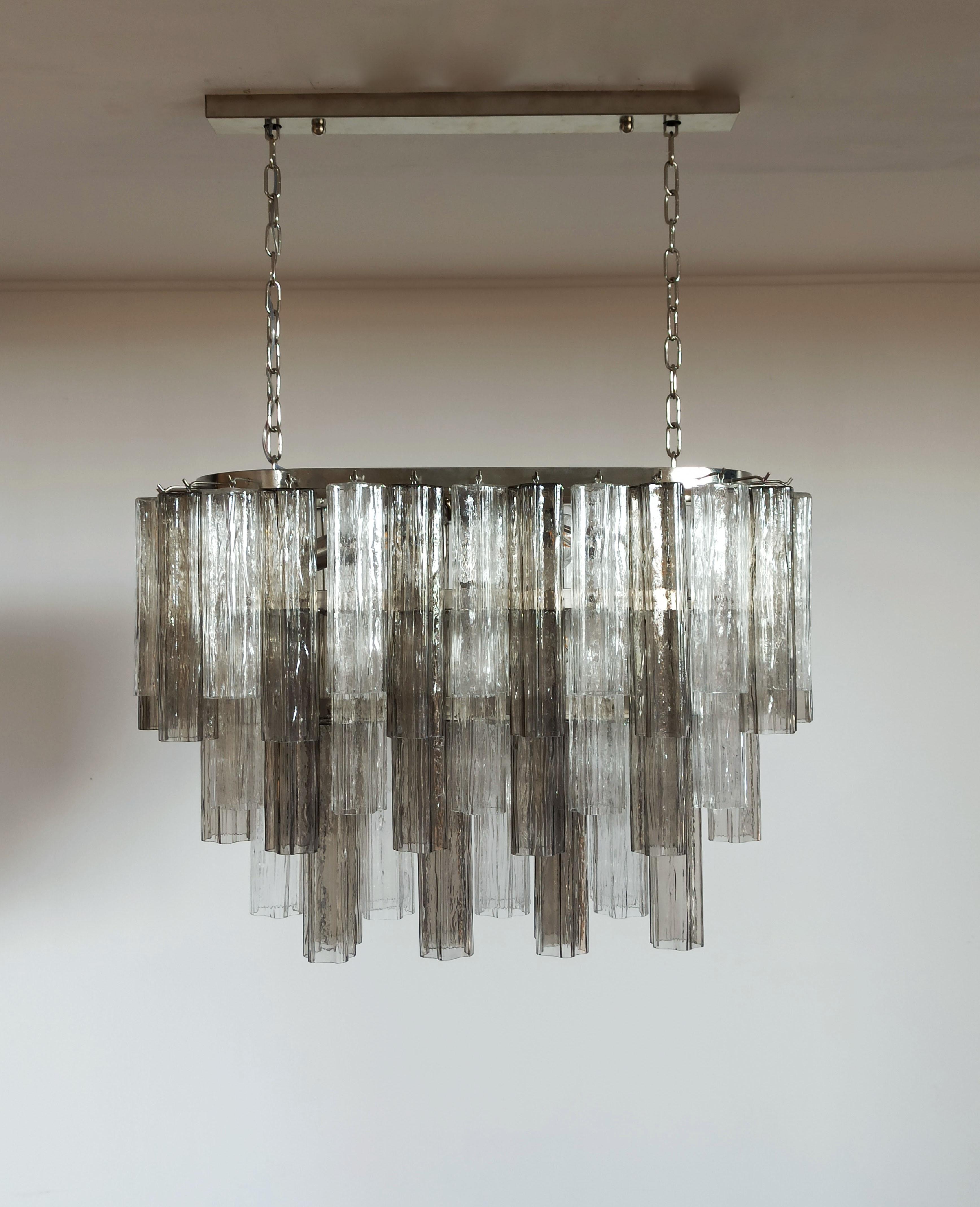 Elegant Murano Tube Chandelier, 62 Transparent and Smoked Glasses For Sale 7