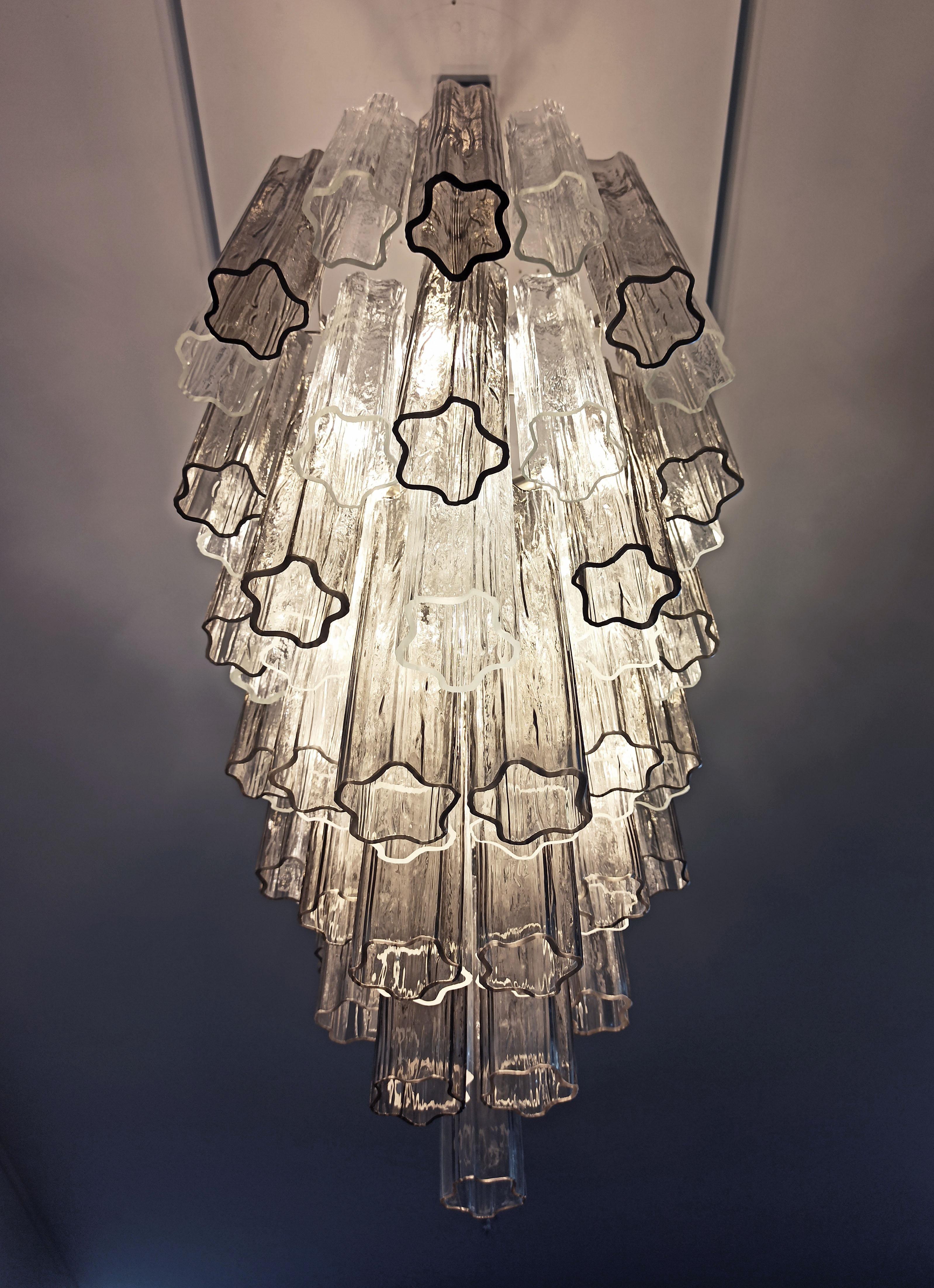 Elegant Murano Tube Chandelier, 62 Transparent and Smoked Glasses For Sale 14