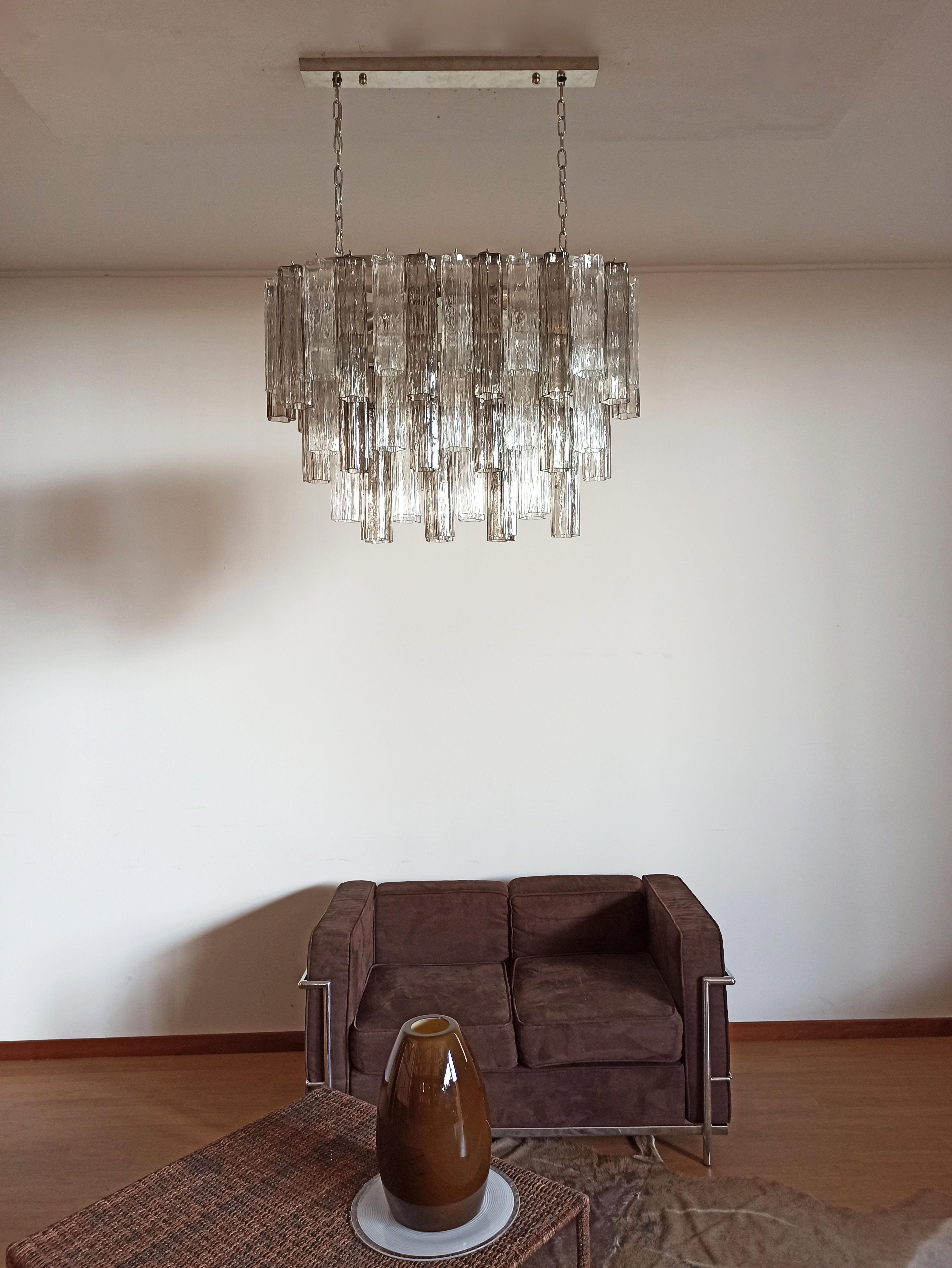 Elegant Murano Tube Chandelier, 62 Transparent and Smoked Glasses For Sale 2