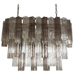 Elegant Murano Tube Chandelier, 62 Transparent and Smoked Glasses