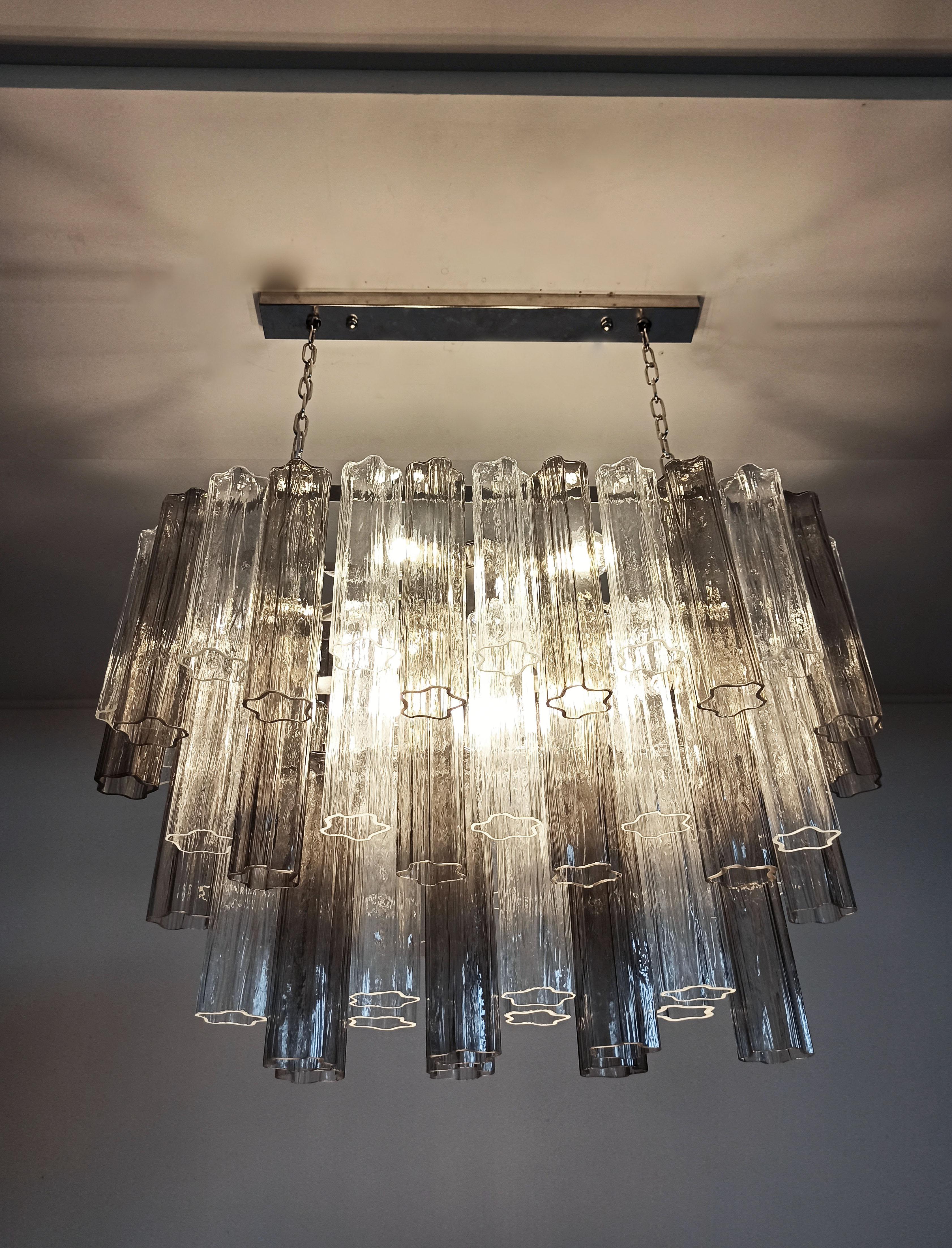 Elegant Murano Tube Chandelier, 62 Transparent and Smoked Glasses 10