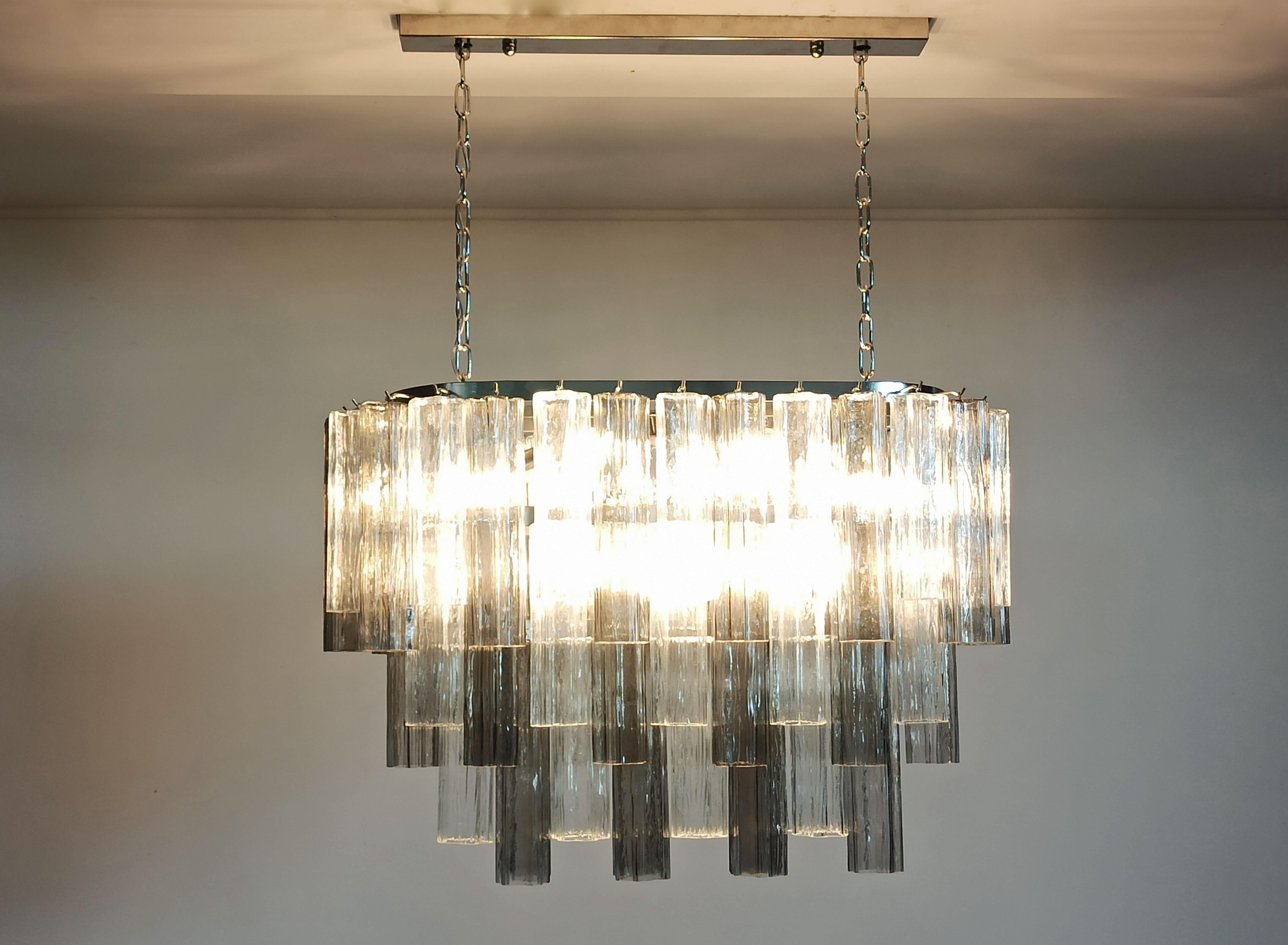 Elegant Murano Tube Chandelier, 62 Transparent and Smoked Glasses 12