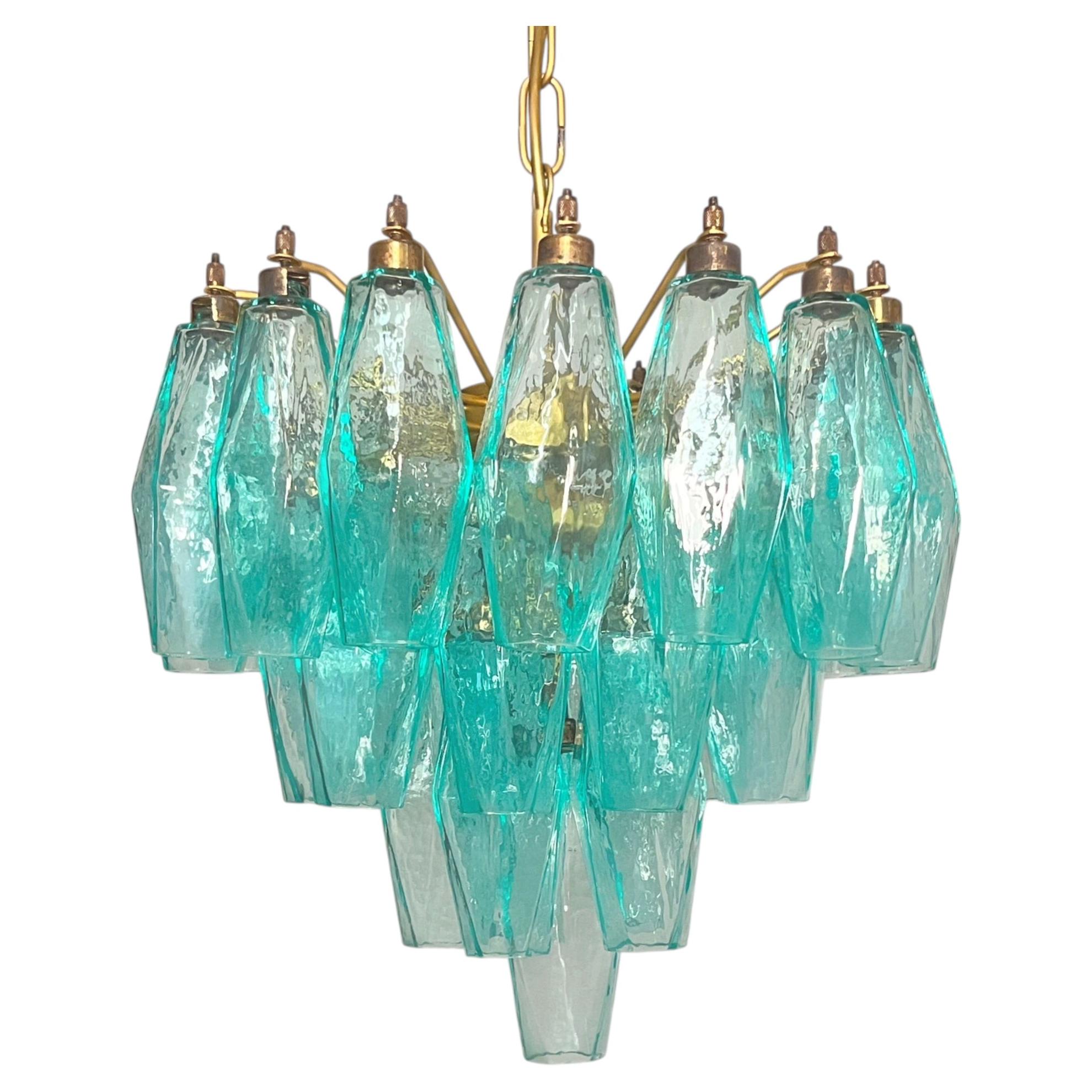 Elegant Murano turquoise Poliedri Chandelier - Carlo Scarpa design