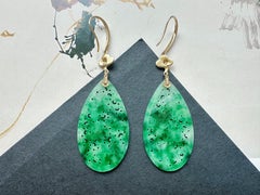 Elegant Myanmar Vivid Green Jadeite Cloud Earrings – 18K Gold Icy Drop Earrings