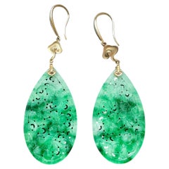 Elegant Myanmar Vivid Green Jadeite Cloud Earrings – 18K Gold Icy Drop Earrings